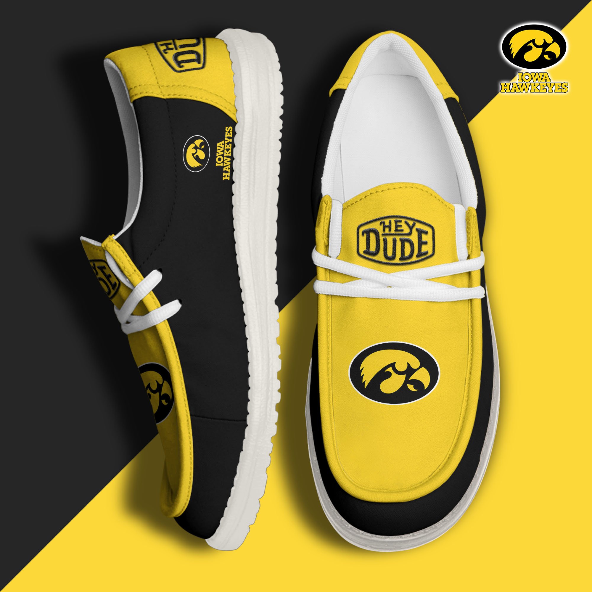 Iowa Hawkeyes Football Hey Dude Canvas Loafer Shoes, Sport Shoes For Fan, Fan Gifts EHIVM-60959