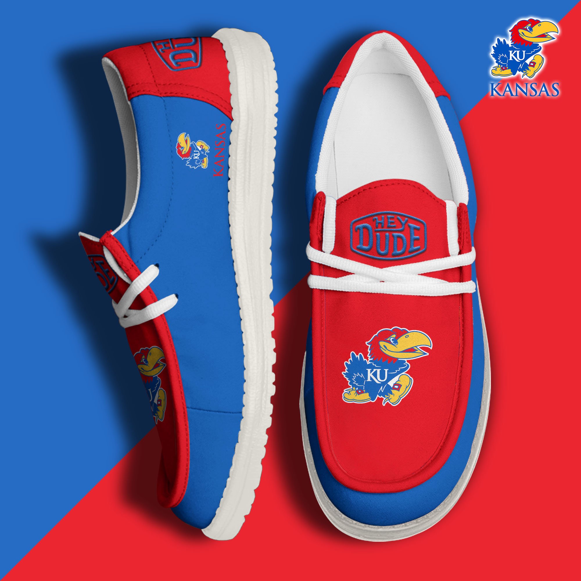 Kansas Jayhawks Football Hey Dude Canvas Loafer Shoes, Sport Shoes For Fan, Fan Gifts EHIVM-60959