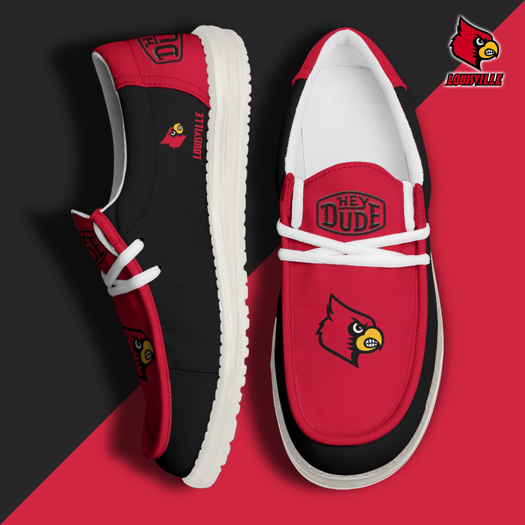 Louisville Cardinals Football Hey Dude Canvas Loafer Shoes, Sport Shoes For Fan, Fan Gifts EHIVM-60959