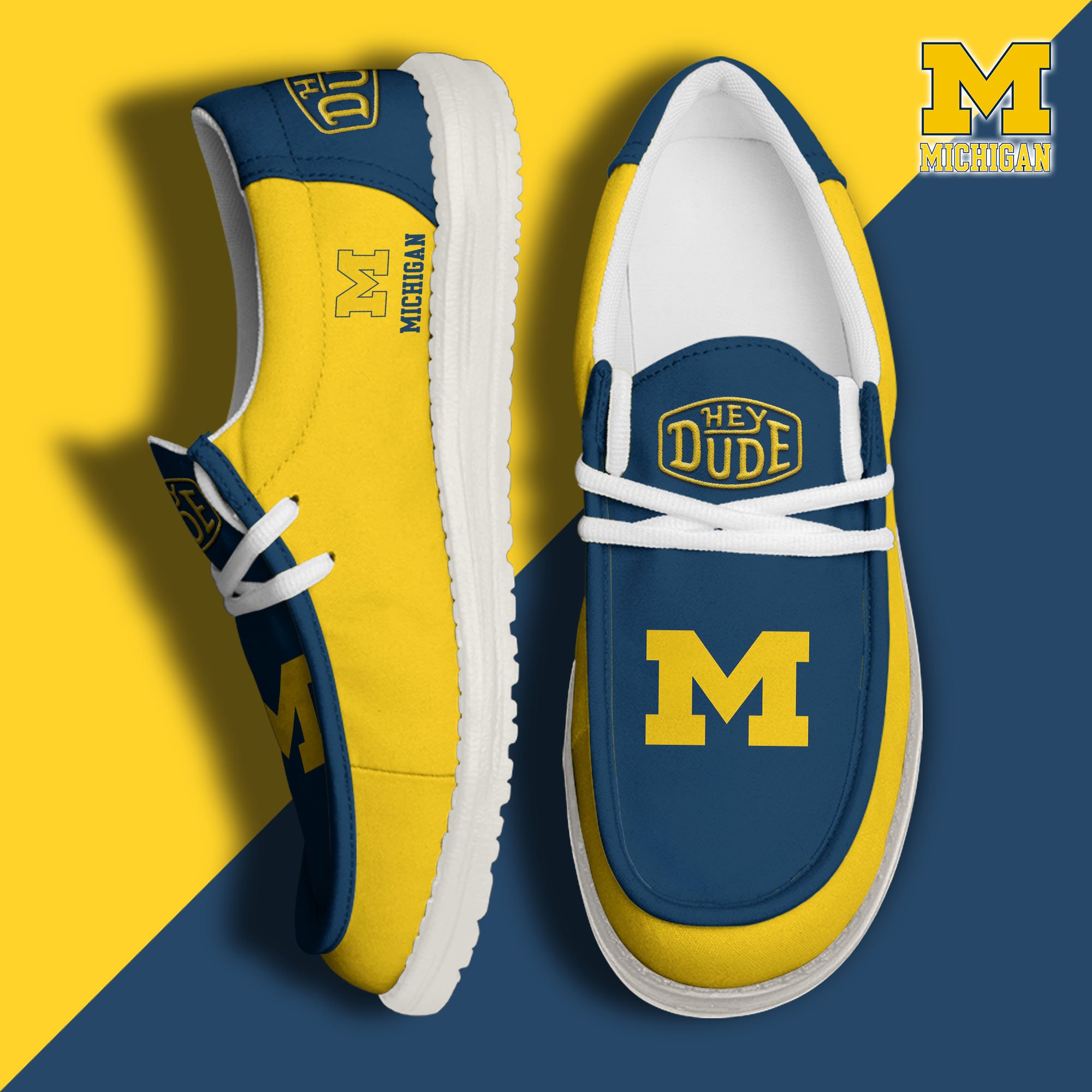 Michigan Wolverines Football Hey Dude Canvas Loafer Shoes, Sport Shoes For Fan, Fan Gifts EHIVM-60959