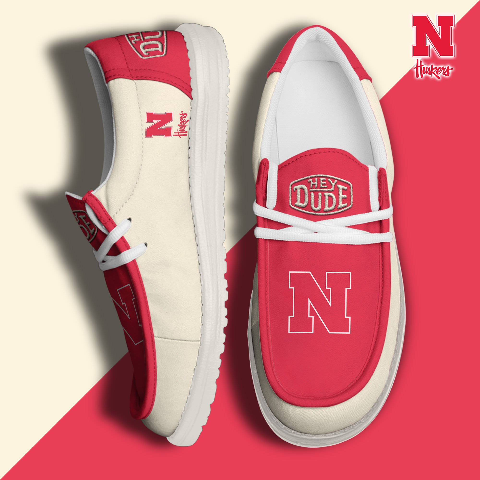 Nebraska Cornhuskers Football Hey Dude Canvas Loafer Shoes, Sport Shoes For Fan, Fan Gifts EHIVM-60959