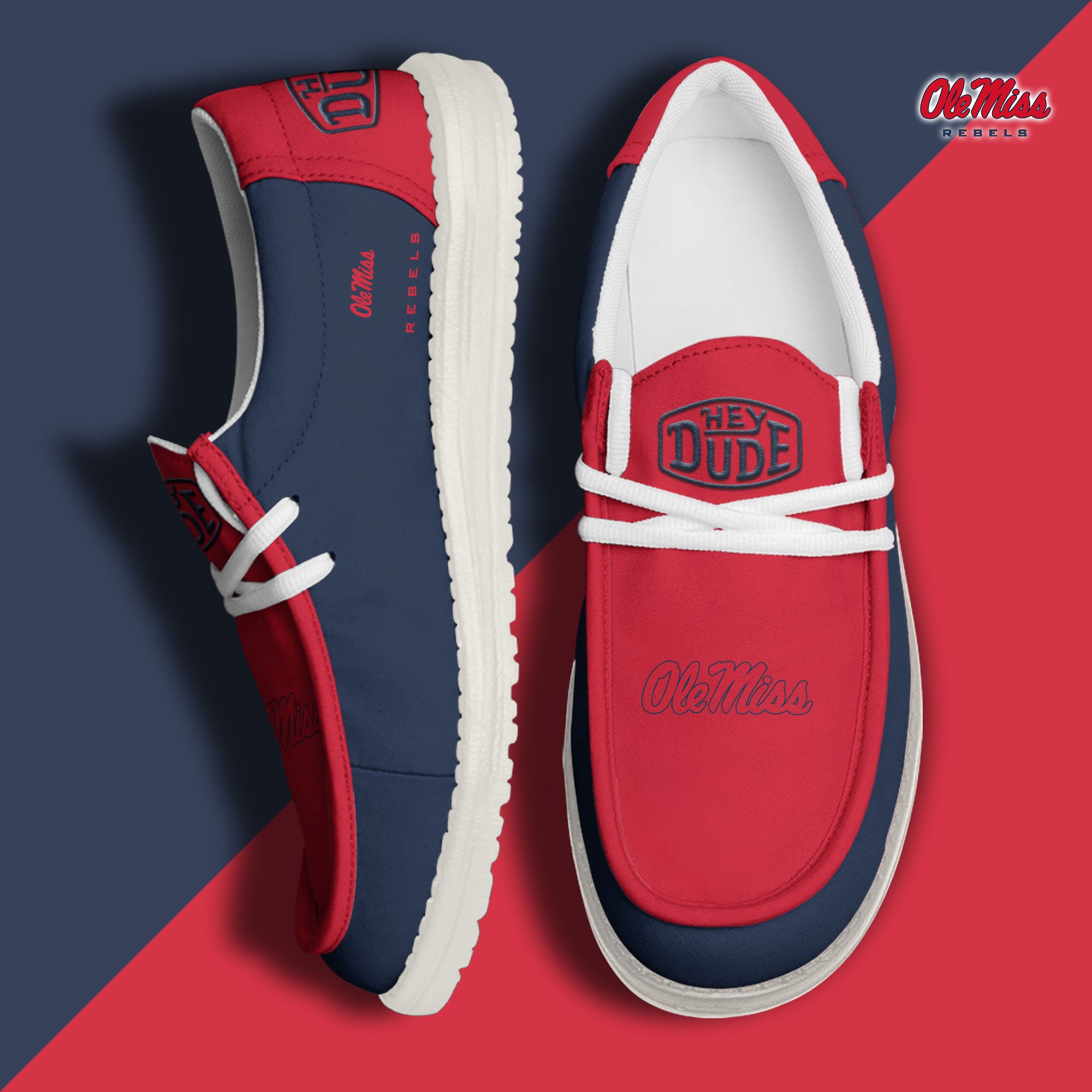 Ole Miss Rebels Football Hey Dude Canvas Loafer Shoes, Sport Shoes For Fan, Fan Gifts EHIVM-60959