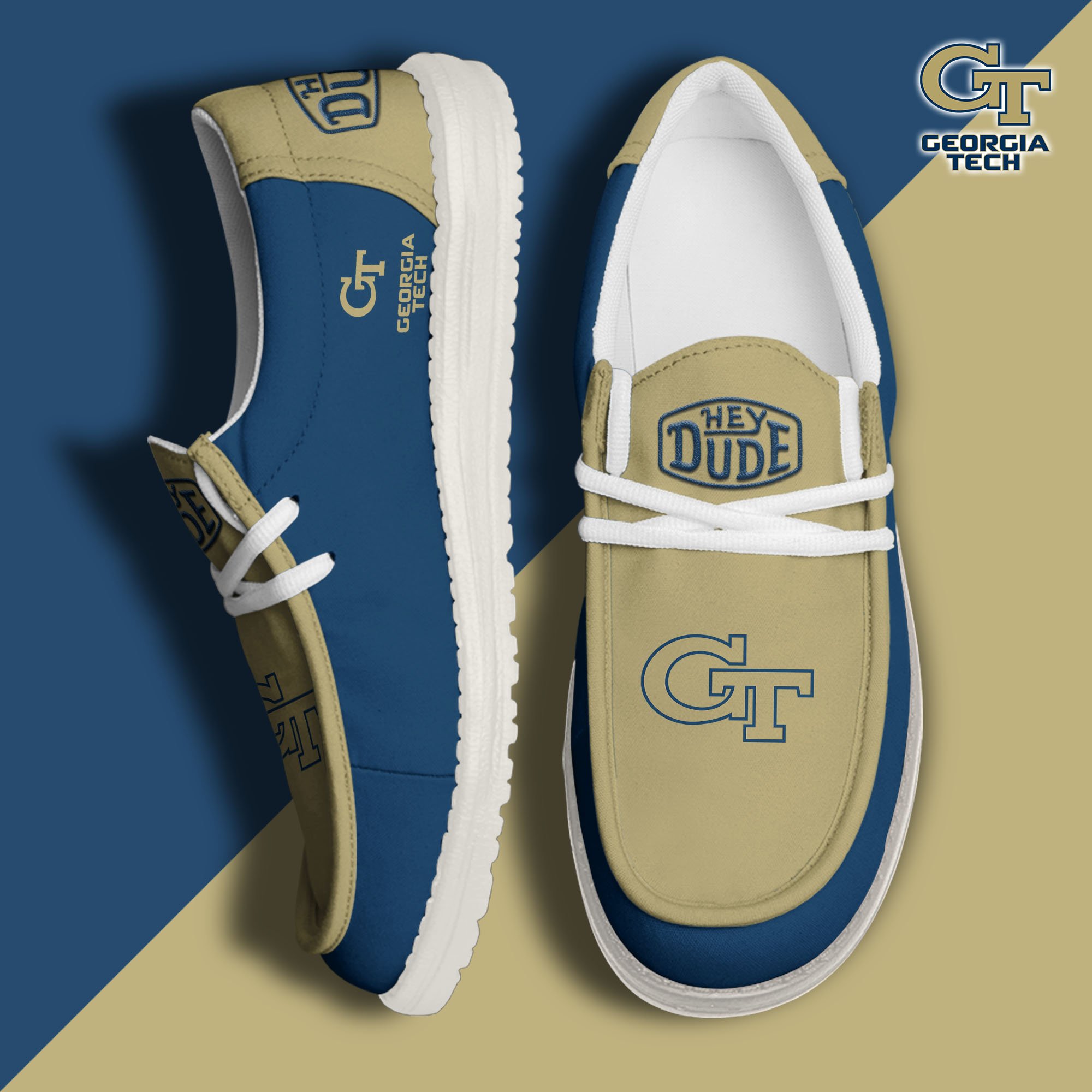 Georgia Tech Yellow Jackets Football Hey Dude Canvas Loafer Shoes, Sport Shoes For Fan, Fan Gifts EHIVM-60959