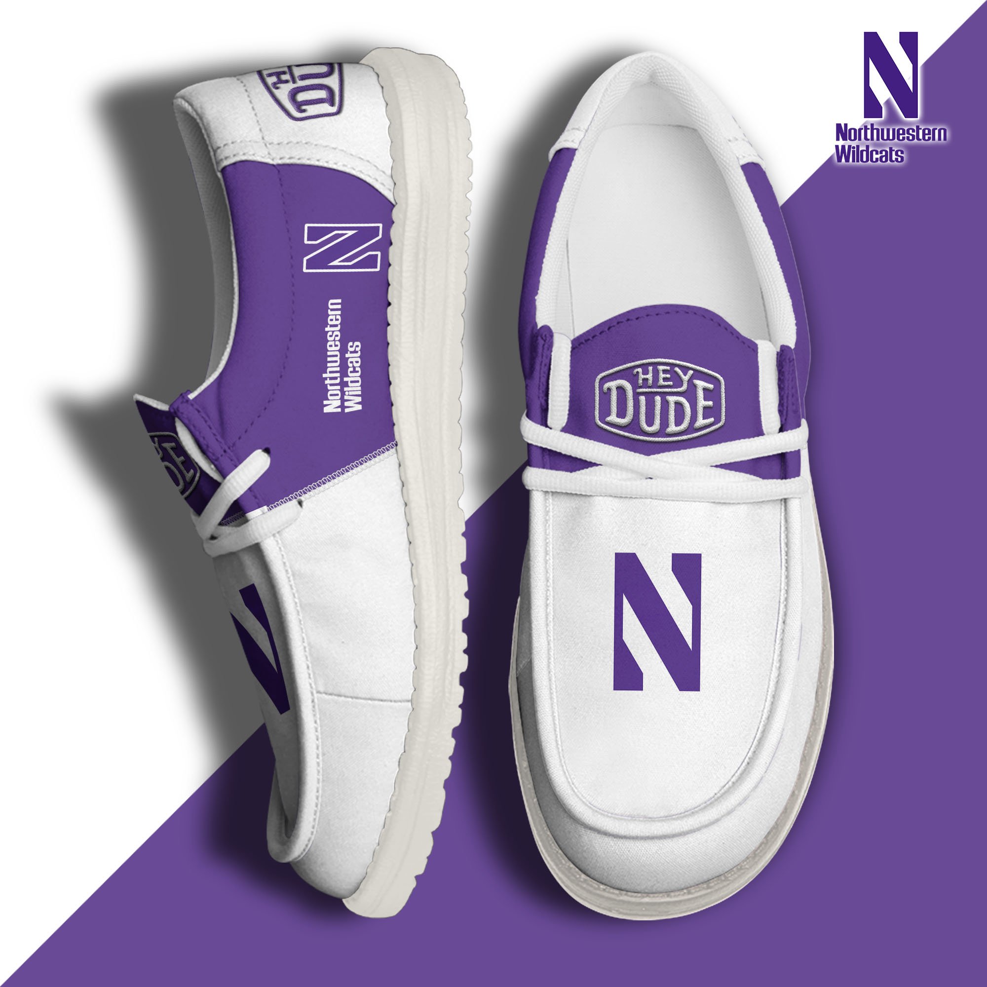 Northwestern Wildcats Football Hey Dude Canvas Loafer Shoes Custom Your Name, Sport Shoes For Fan, Fan Gifts EHIVM-60966