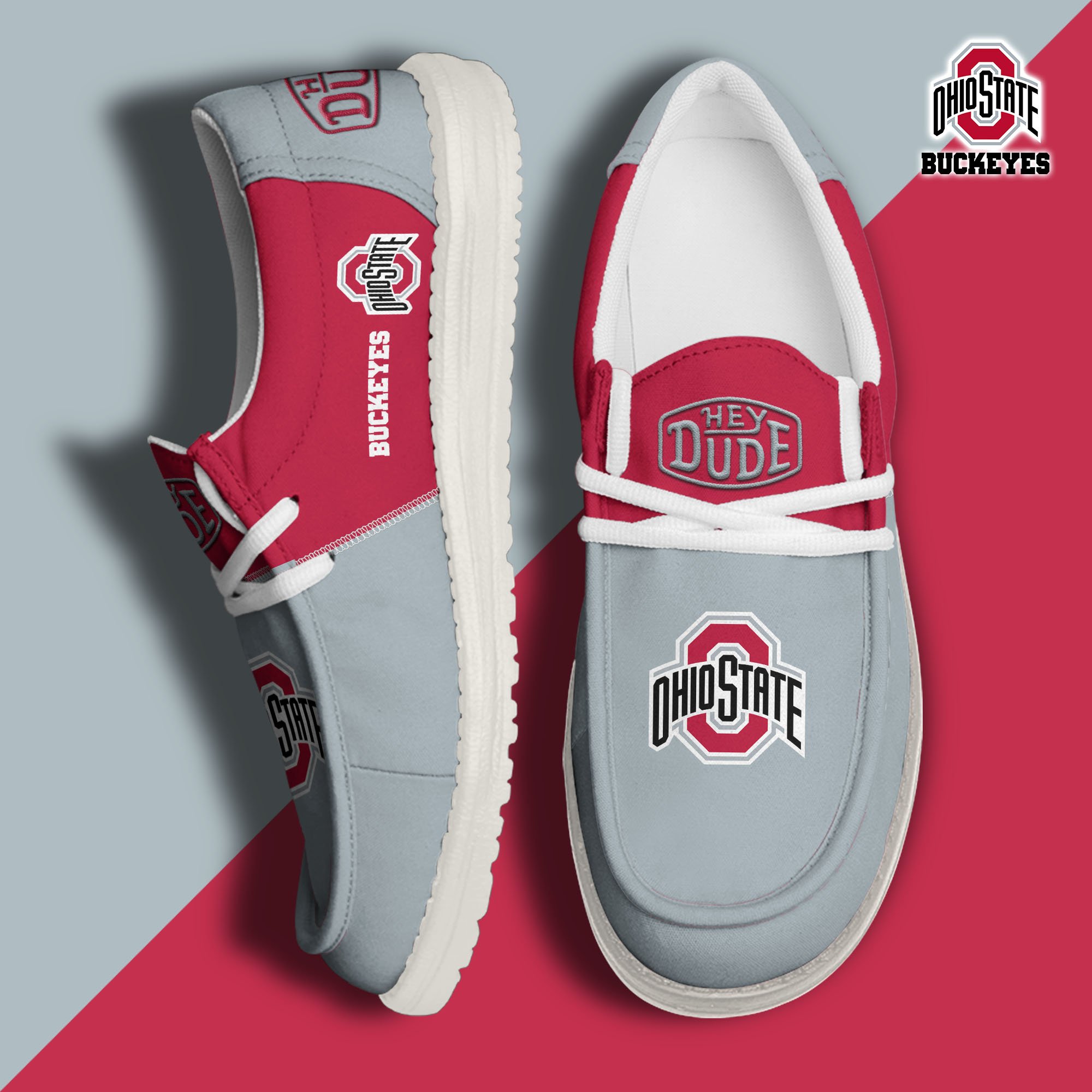 Ohio State Buckeyes Football Hey Dude Canvas Loafer Shoes Custom Your Name, Sport Shoes For Fan, Fan Gifts EHIVM-60966