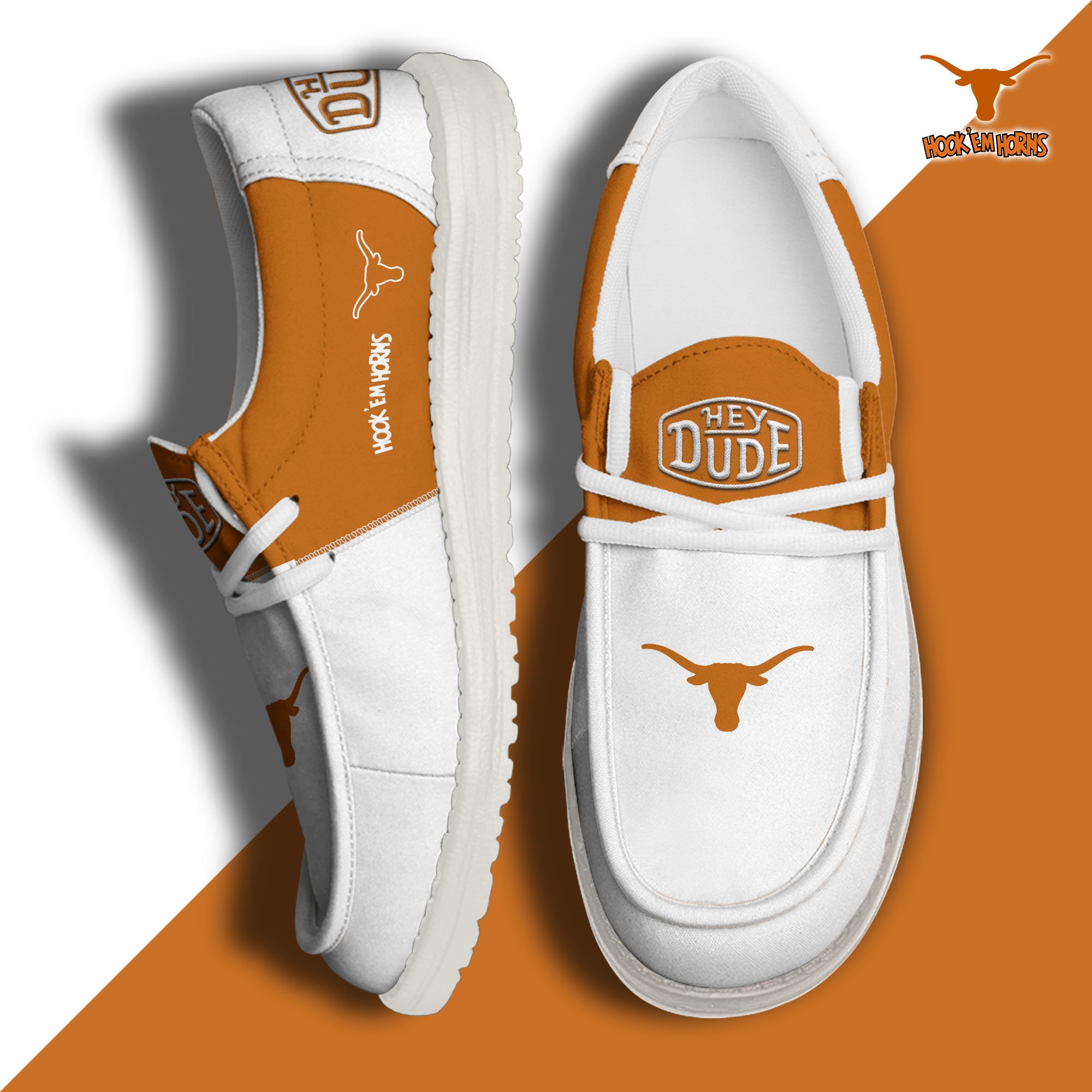 Texas Longhorns Football Hey Dude Canvas Loafer Shoes Custom Your Name, Sport Shoes For Fan, Fan Gifts EHIVM-60966