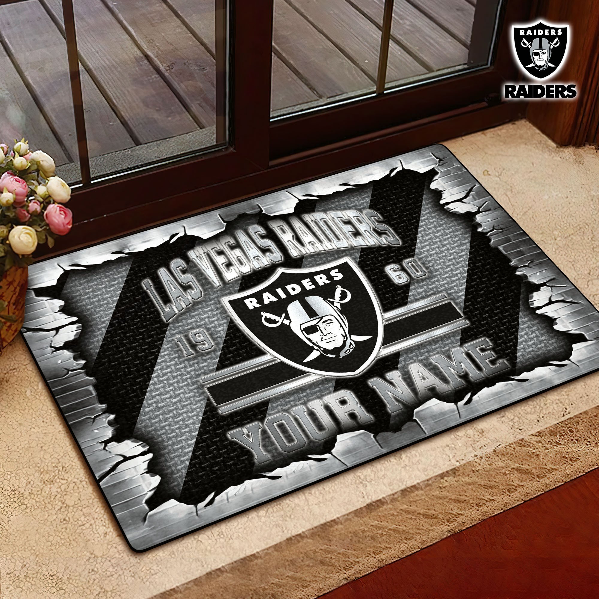 Las Vegas Raiders Doormat Custom Your Name, Sport Black Doormat, FootBall Fan Gifts, Home Decorations  EHIVM-61172