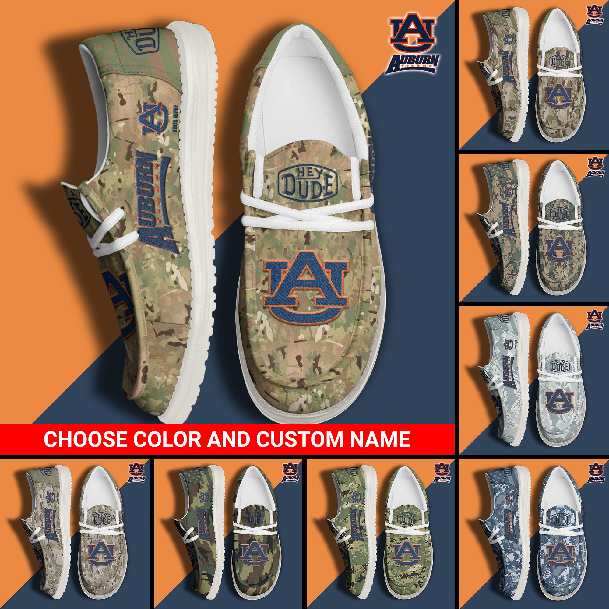 Auburn Tigers Football Hey Dude Canvas Loafer Shoes Custom Your Name And Choose Your Camo, Sport Shoes For Fan, Fan Gifts  EHIVM-61210