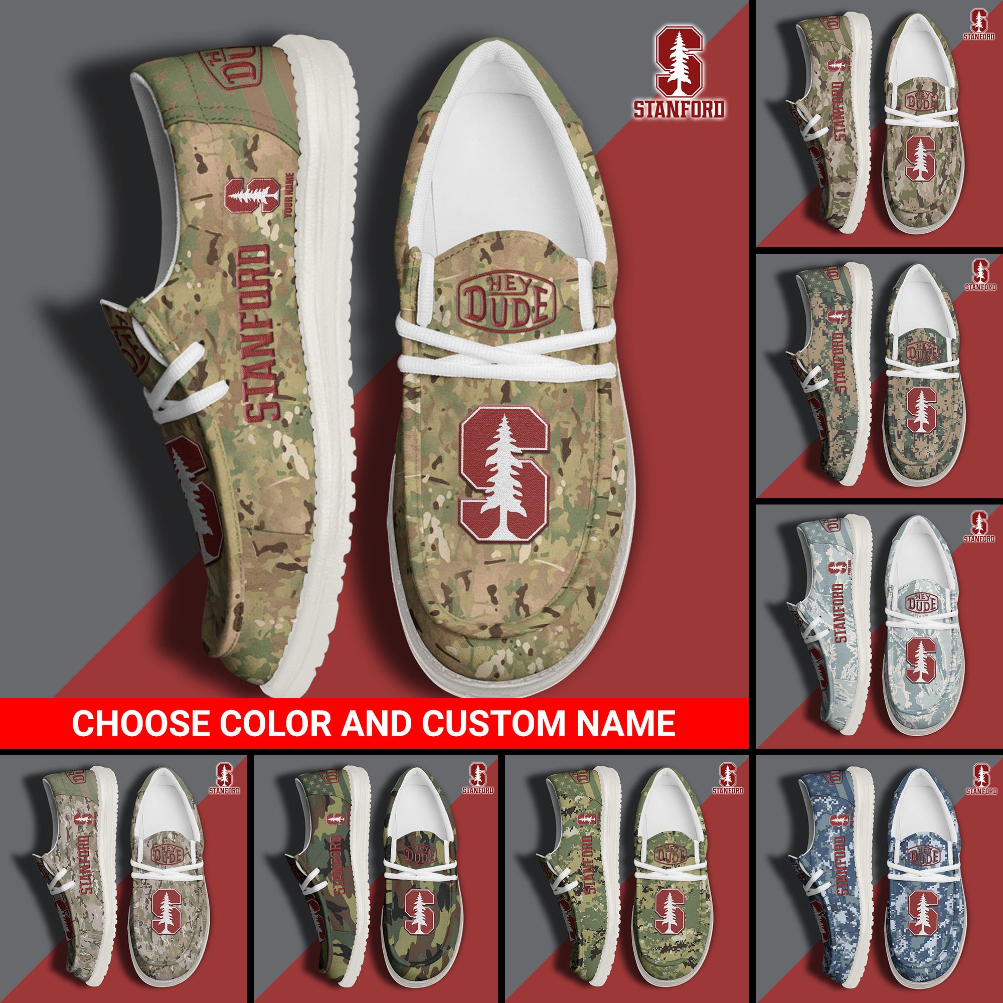 Stanford Cardinal Football Hey Dude Canvas Loafer Shoes Custom Your Name And Choose Your Camo, Sport Shoes For Fan, Fan Gifts  EHIVM-61210