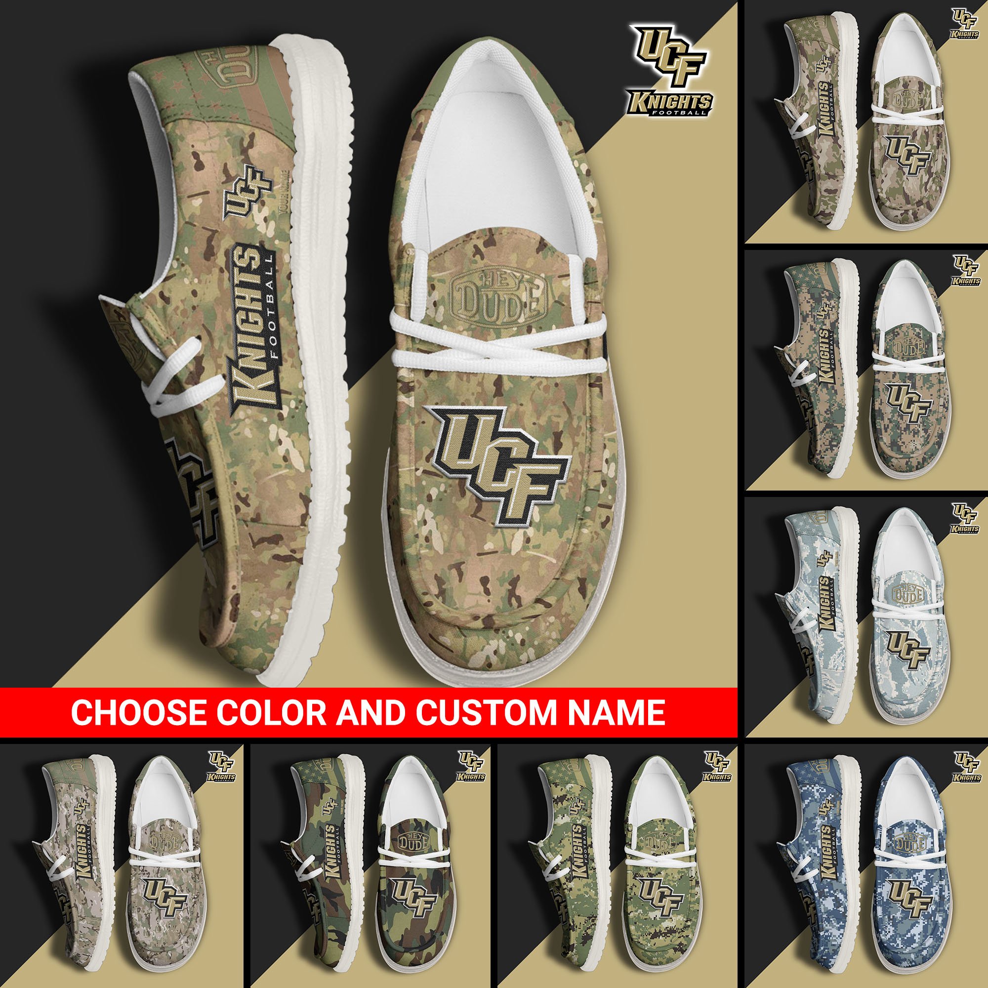 UCF Knights Football Hey Dude Canvas Loafer Shoes Custom Your Name And Choose Your Camo, Sport Shoes For Fan, Fan Gifts  EHIVM-61210