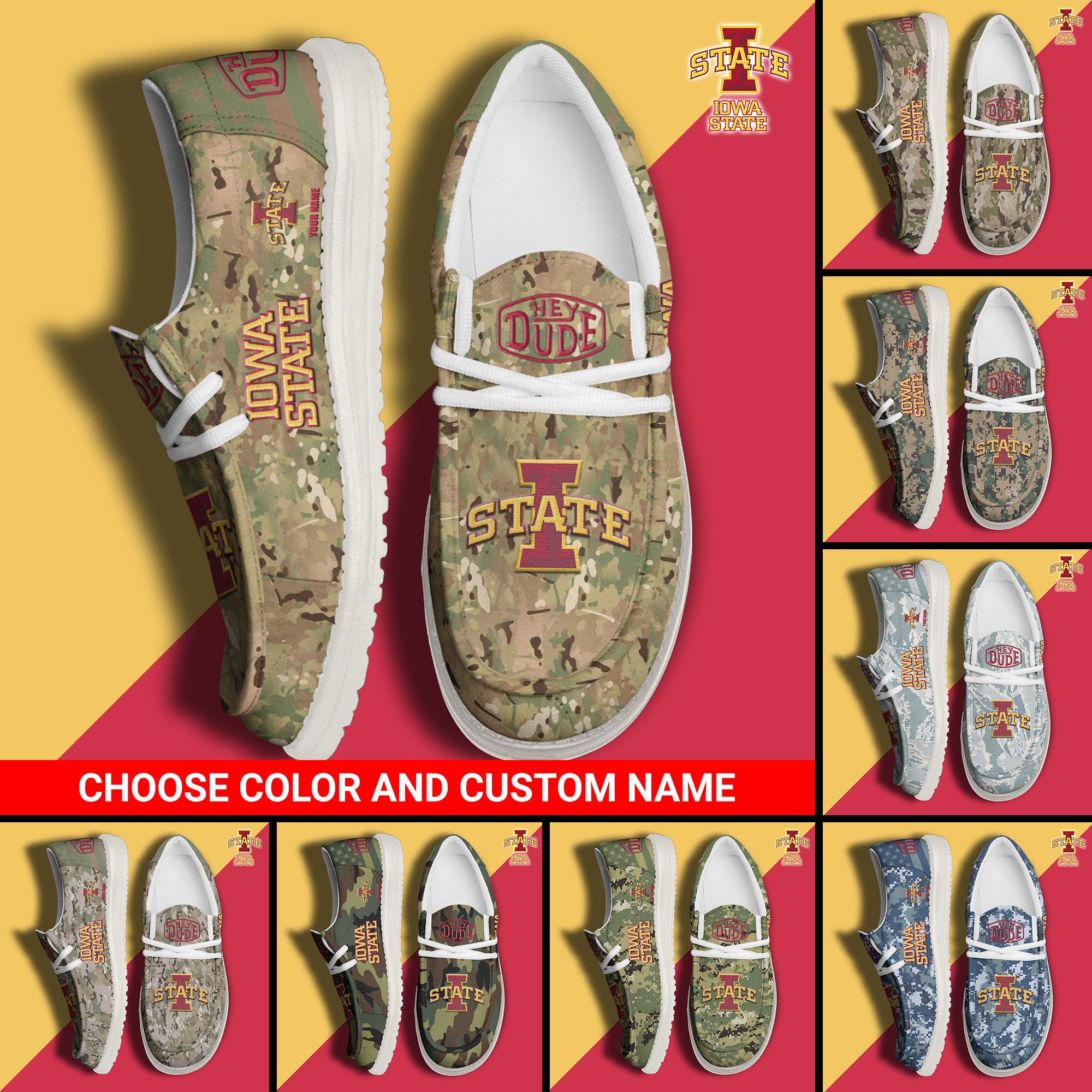 Iowa State Cyclones Football Hey Dude Canvas Loafer Shoes Custom Your Name And Choose Your Camo, Sport Shoes For Fan, Fan Gifts  EHIVM-61210