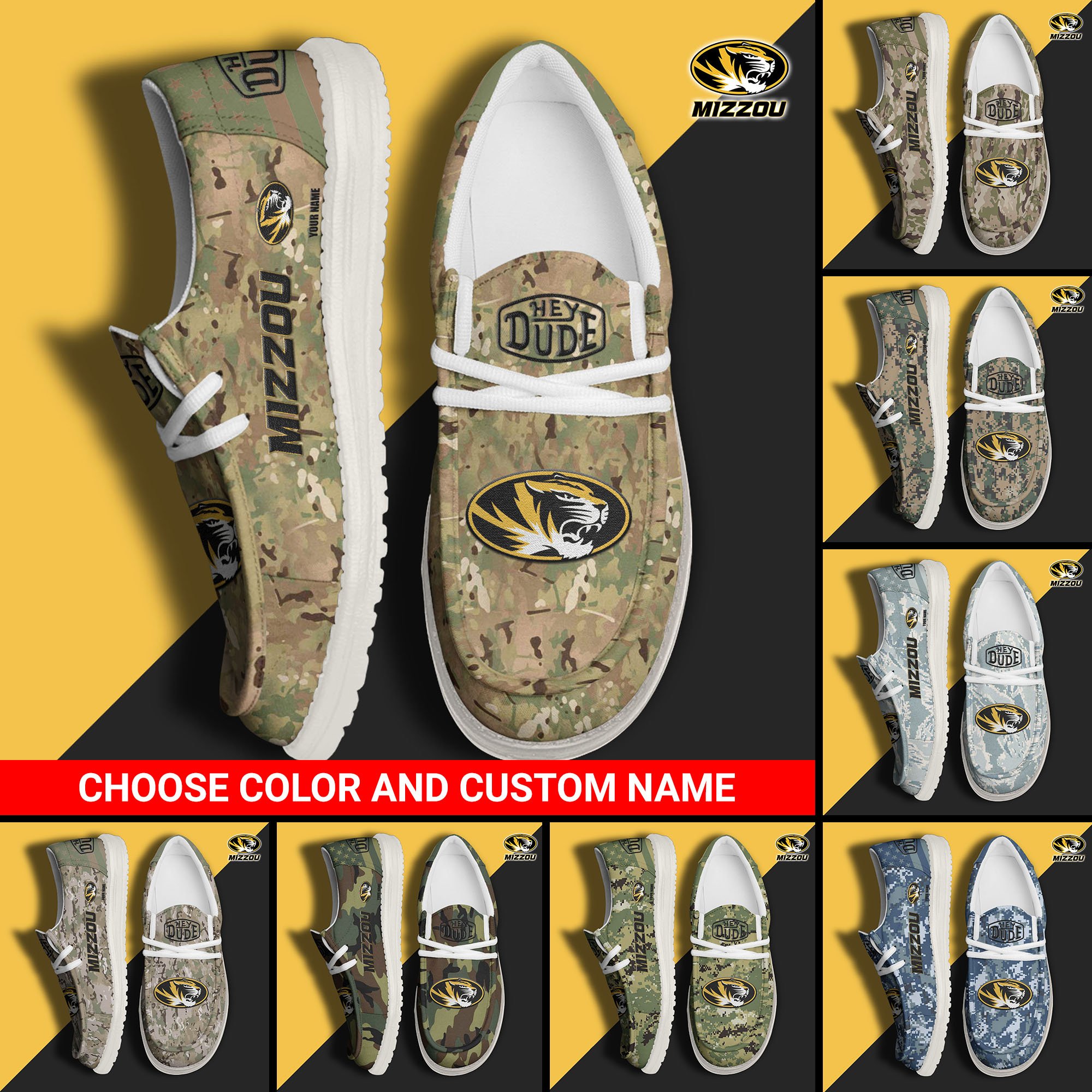 Missouri Tigers Football Hey Dude Canvas Loafer Shoes Custom Your Name And Choose Your Camo, Sport Shoes For Fan, Fan Gifts  EHIVM-61210