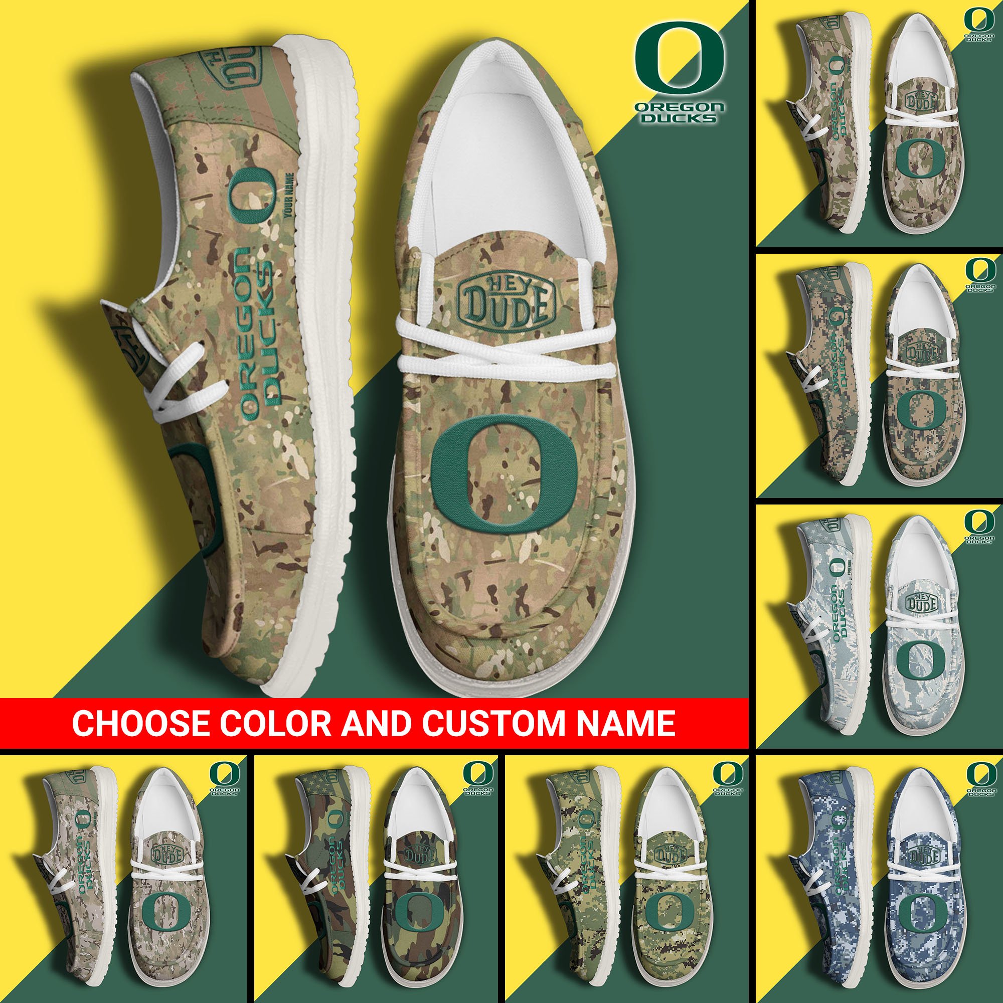 Oregon Ducks Football Hey Dude Canvas Loafer Shoes Custom Your Name And Choose Your Camo, Sport Shoes For Fan, Fan Gifts EHIVM-61210