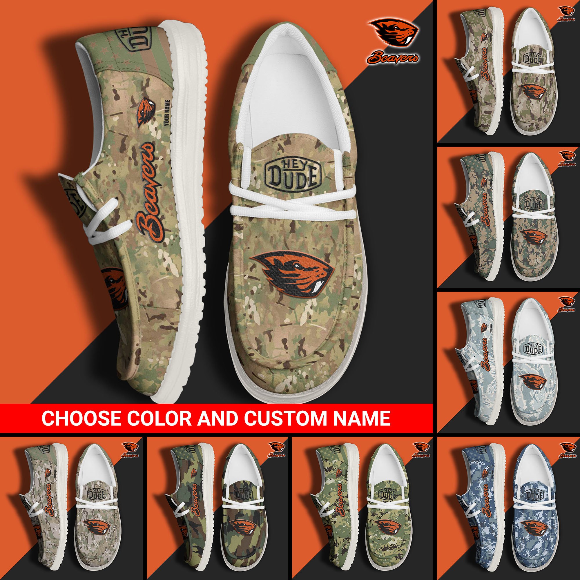 Oregon State Beavers Football Hey Dude Canvas Loafer Shoes Custom Your Name And Choose Your Camo, Sport Shoes For Fan, Fan Gifts  EHIVM-61210