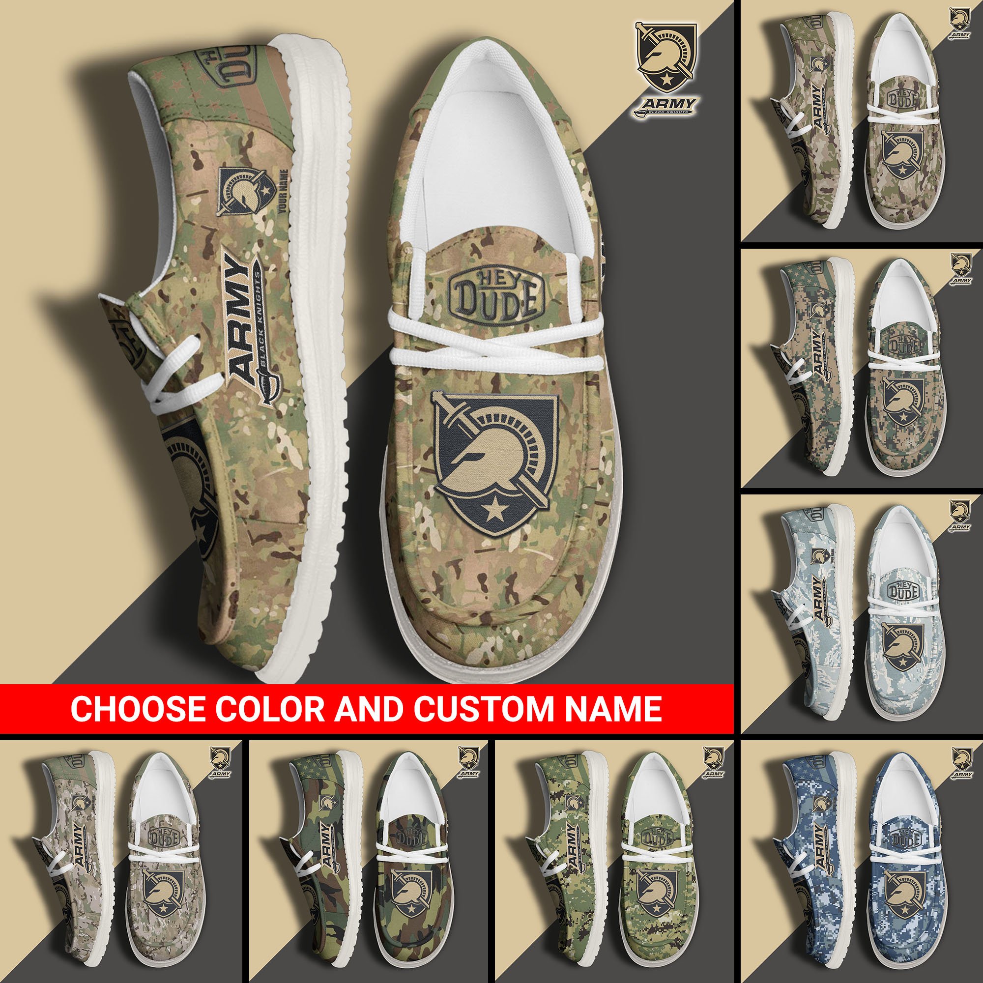 Army Black Knights Football Hey Dude Canvas Loafer Shoes Custom Your Name And Choose Your Camo, Sport Shoes For Fan, Fan Gifts  EHIVM-61210