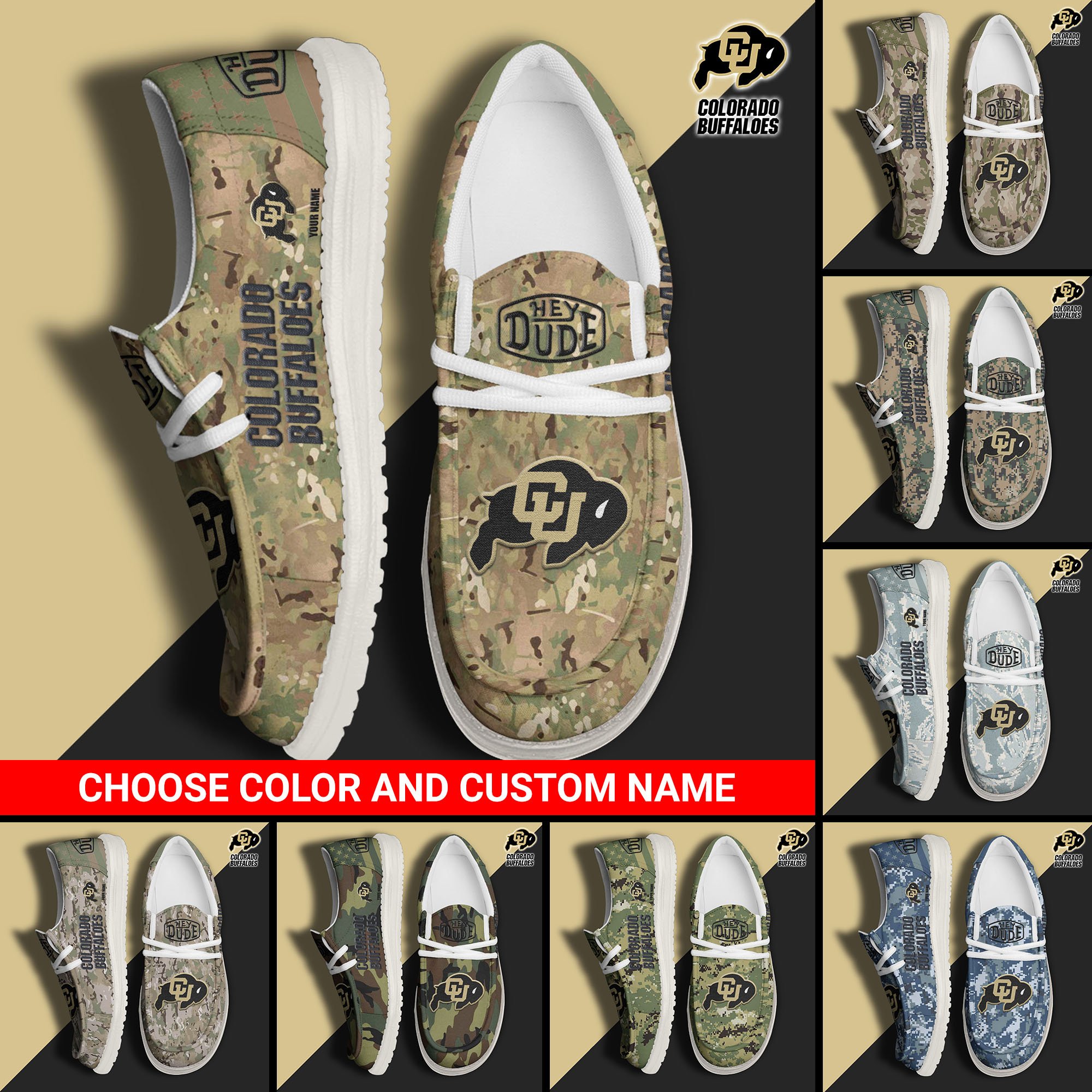 Colorado Buffaloes Football Hey Dude Canvas Loafer Shoes Custom Your Name And Choose Your Camo, Sport Shoes For Fan, Fan Gifts  EHIVM-61210