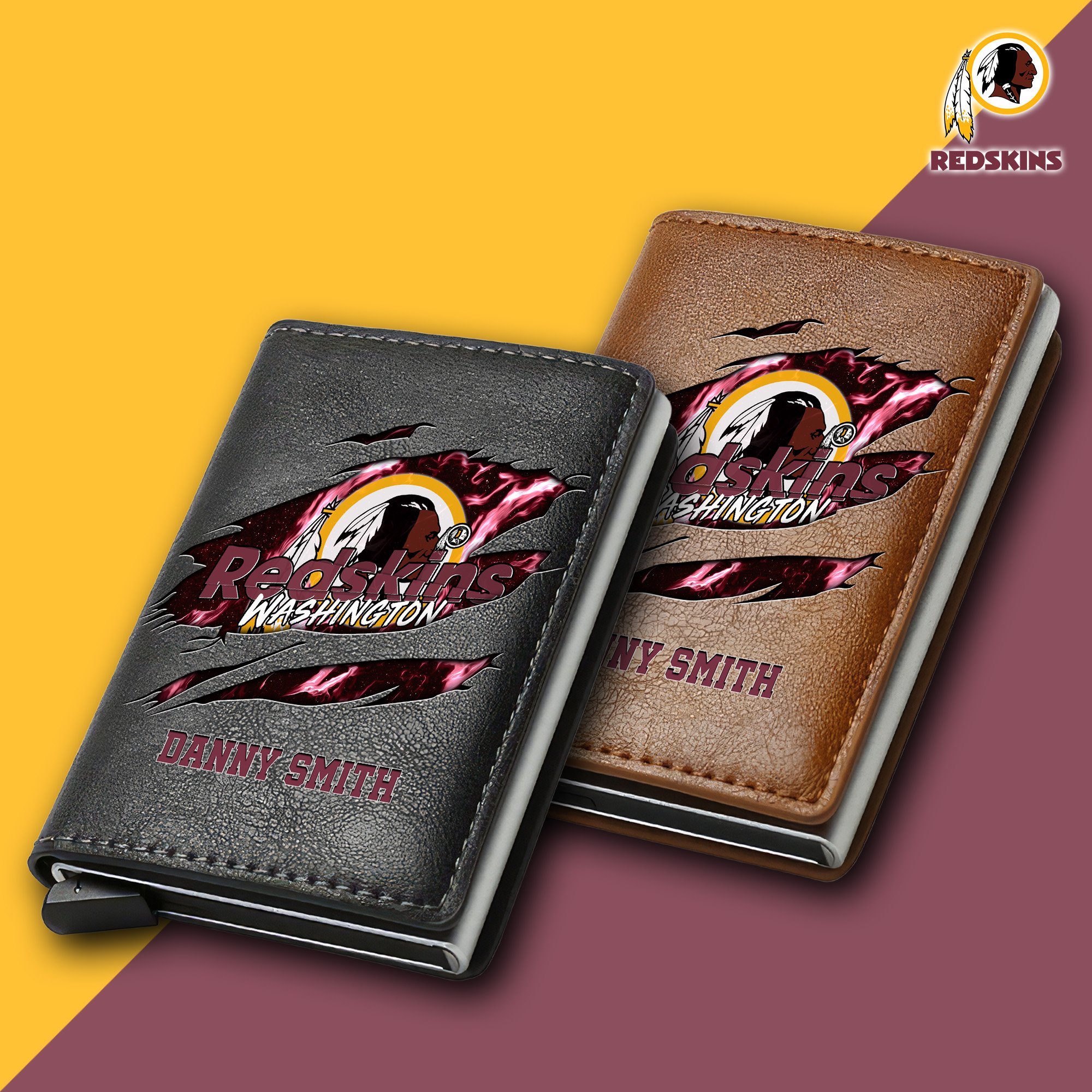 Washington Redskins Credit Card Holder Leather Small Wallet Custom You Name, Football Team Men Wallet For Fans, Gifts For Football Lovers  EHIVM-61439