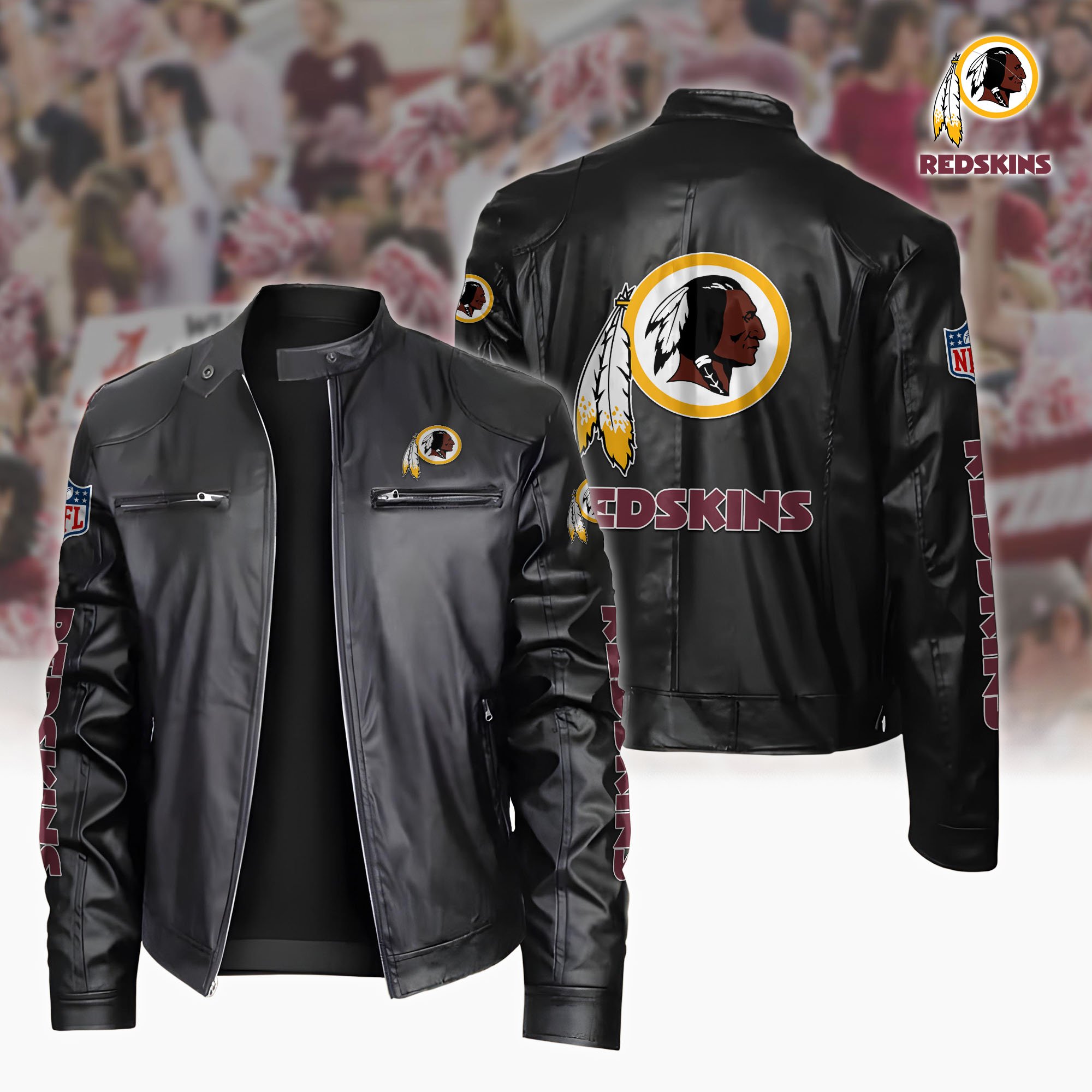 Washington Redskins Motorcycle Leather Jacket Custom Your Name, Sport Leather Jacket, Fan Gifts EHIVM-59572