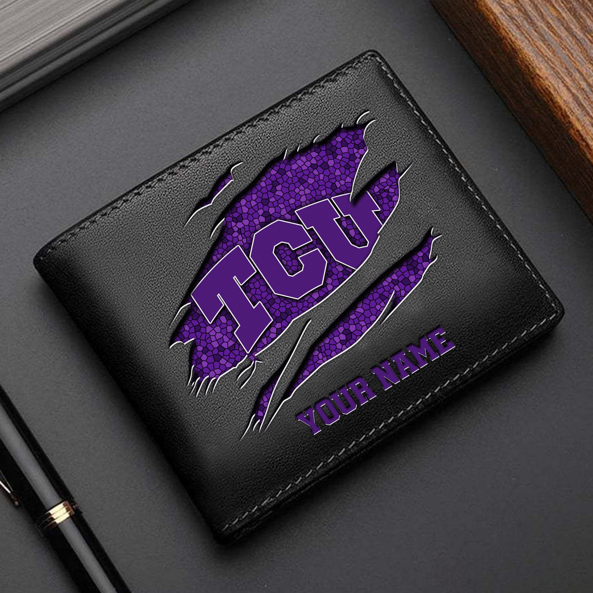 TCU Horned Frogs Men Wallet Custom Your Name, Football Team Men Wallet For Fans, Gifts For Football Lovers EHIVM-61570