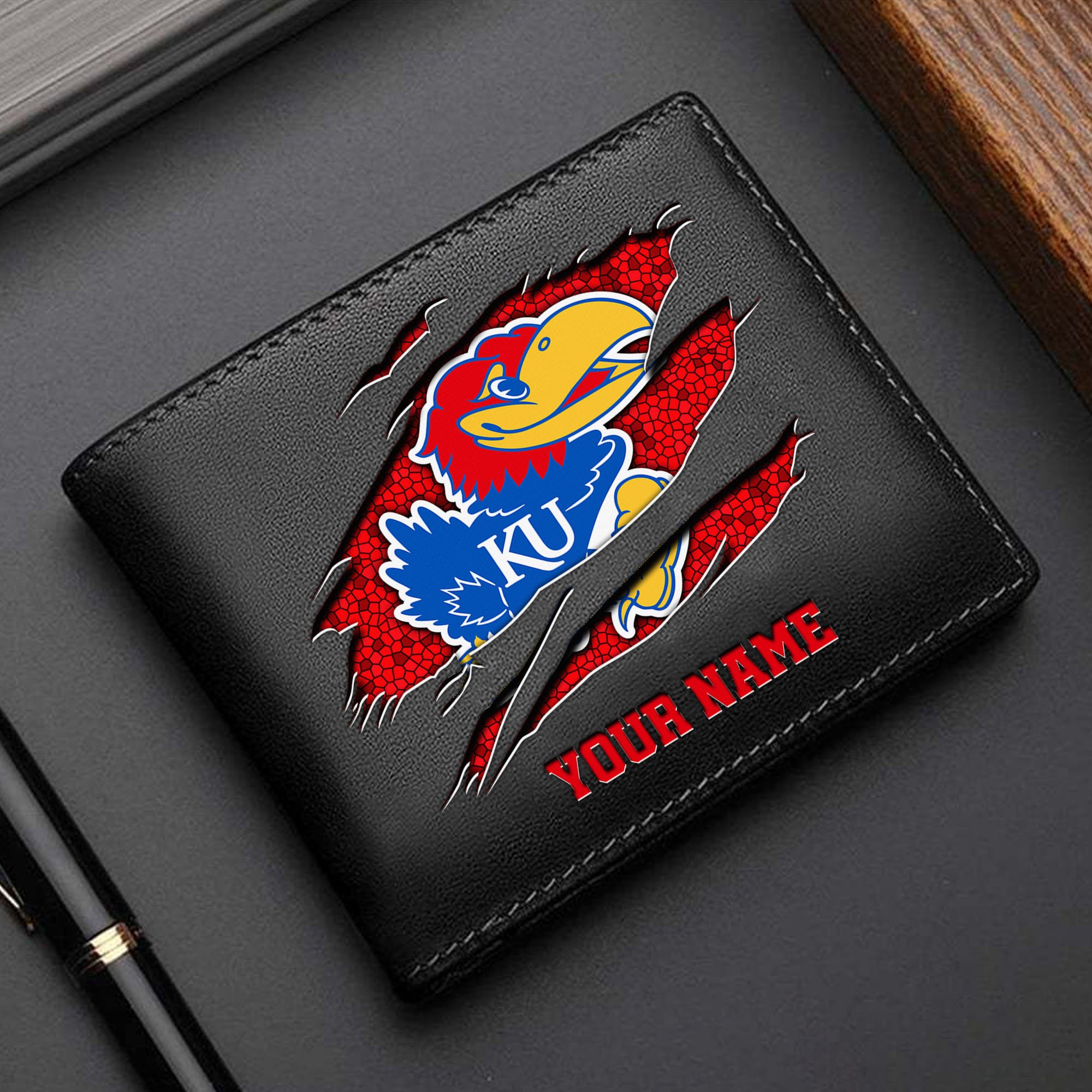 Kansas Jayhawks Men Wallet Custom Your Name, Football Team Men Wallet For Fans, Gifts For Football Lovers EHIVM-61570