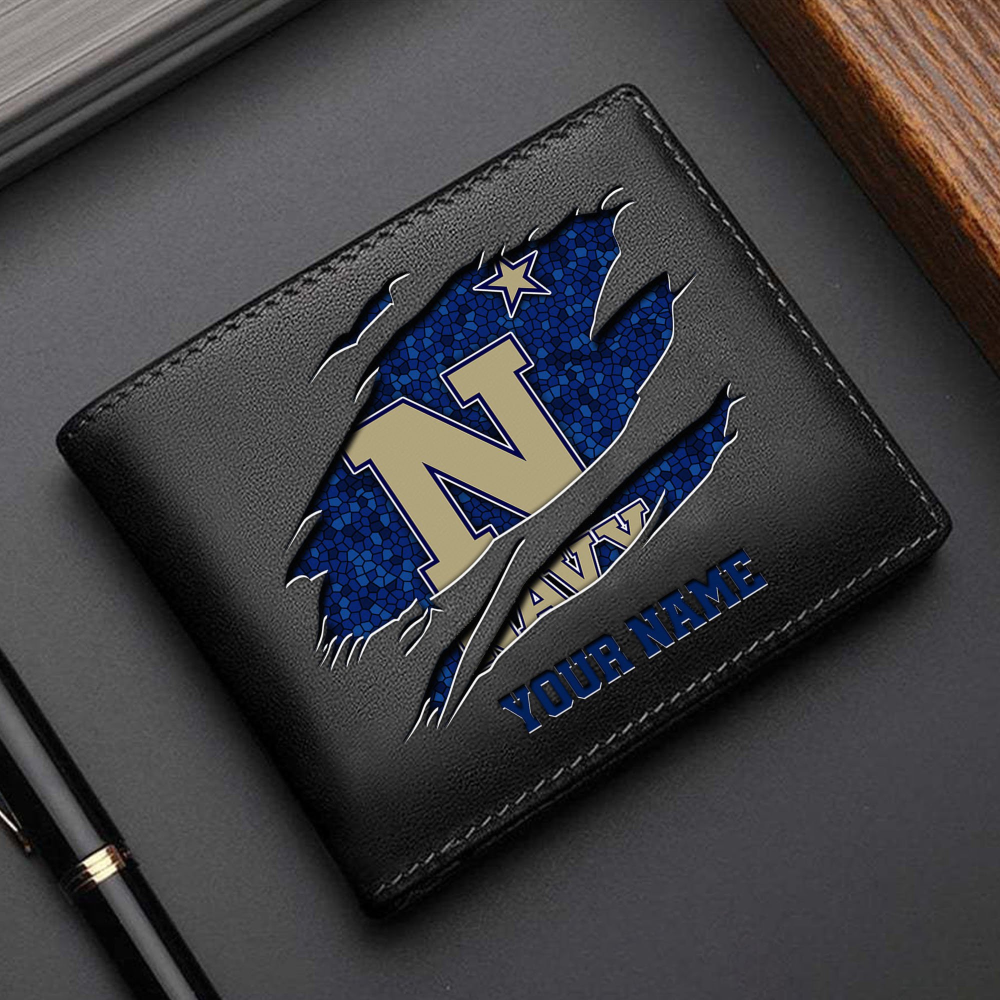 Navy Midshipmen Men Wallet Custom Your Name, Football Team Men Wallet For Fans, Gifts For Football Lovers EHIVM-61570