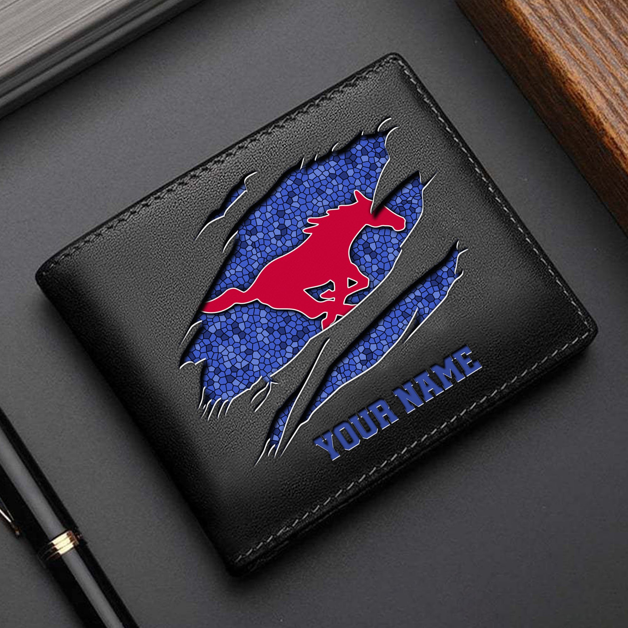 SMU Mustangs Men Wallet Custom Your Name, Football Team Men Wallet For Fans, Gifts For Football Lovers EHIVM-61570