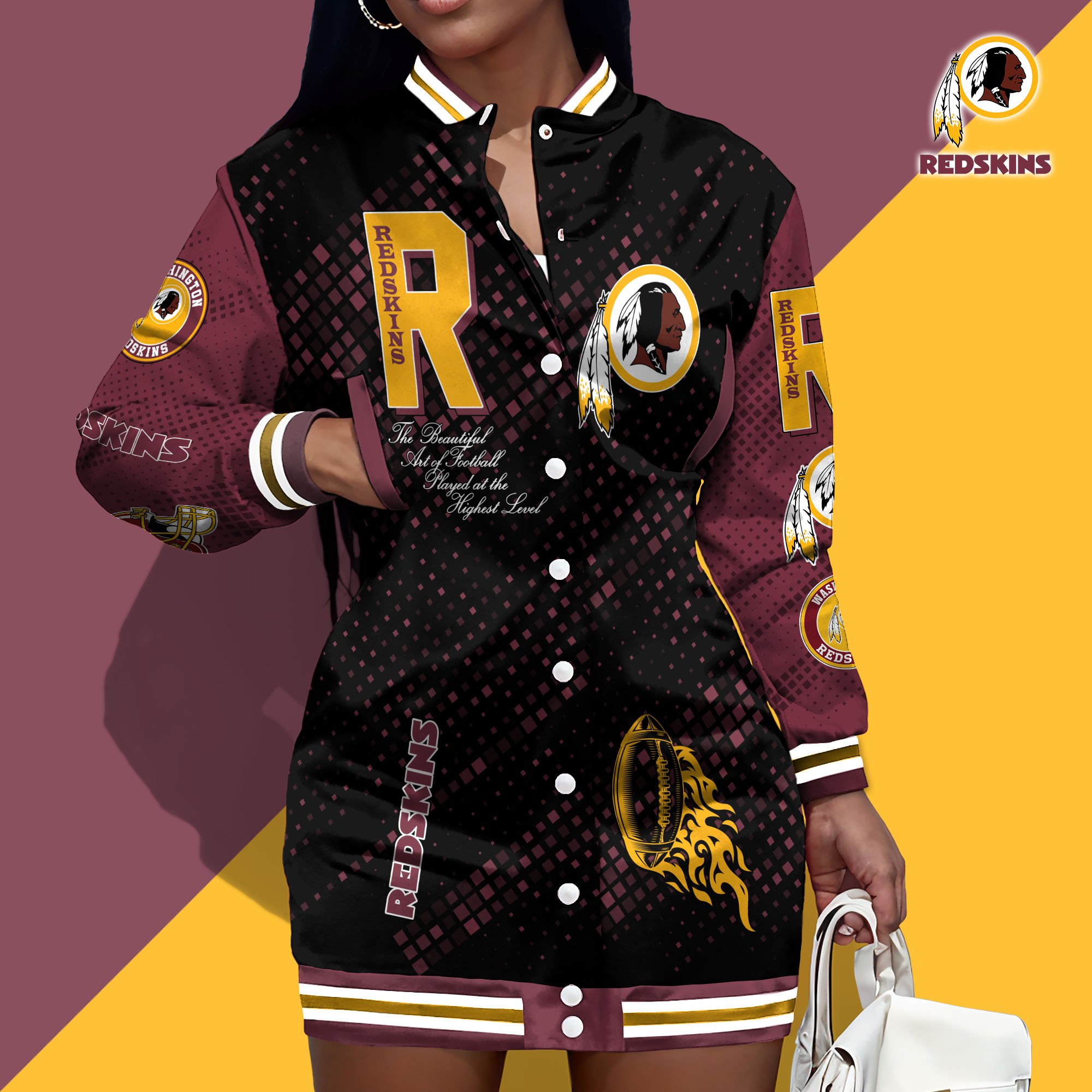 Washington Redskins Limited Edition Button Down Long Sleeve Jacket Dress, Fan Gifts EHIVM-61042