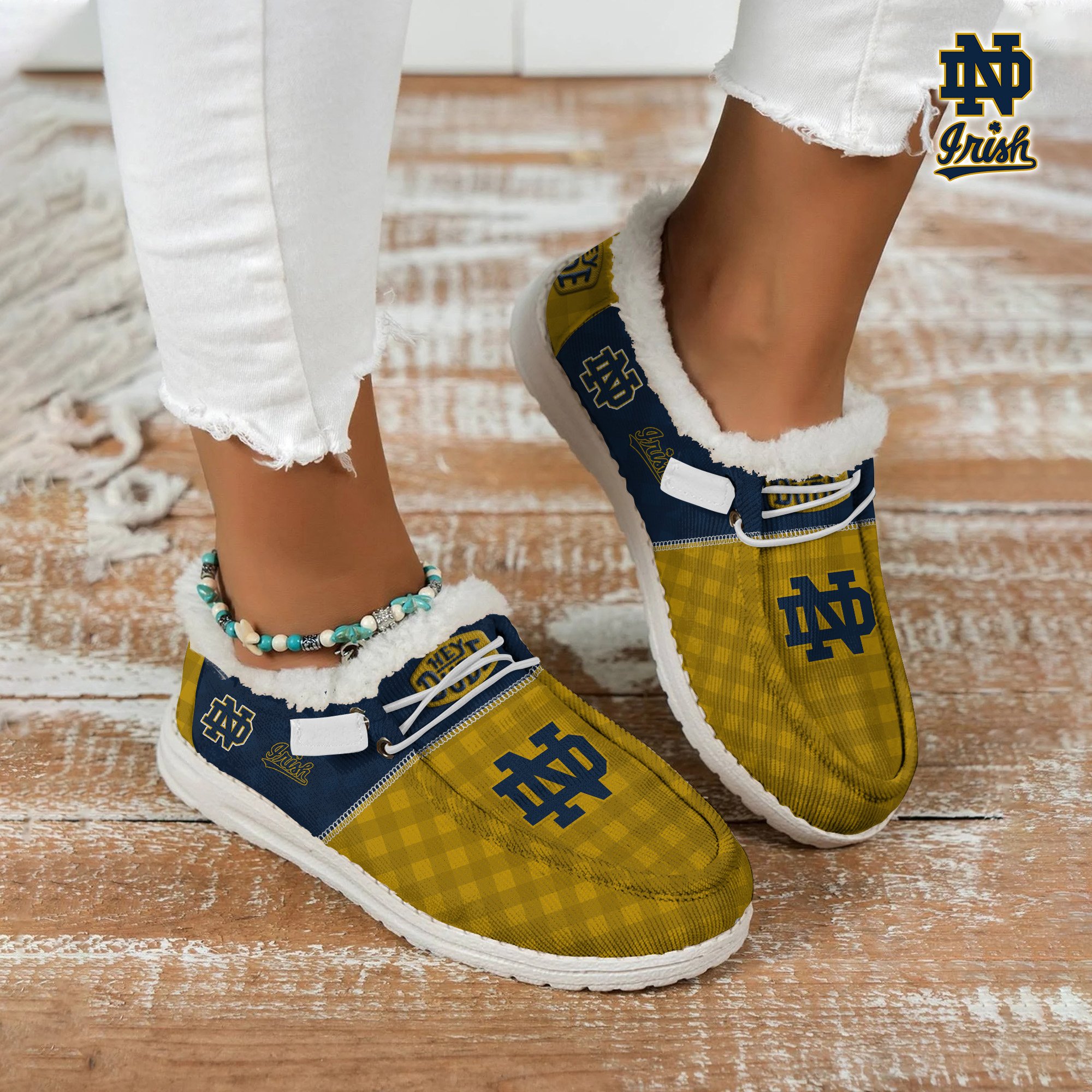 Notre Dame Fighting Irish Football Hey Dude With Warm Fur Lining Shoes Custom Your Name, Sport Shoes For Fan, Fan Gifts EHIVM-61674