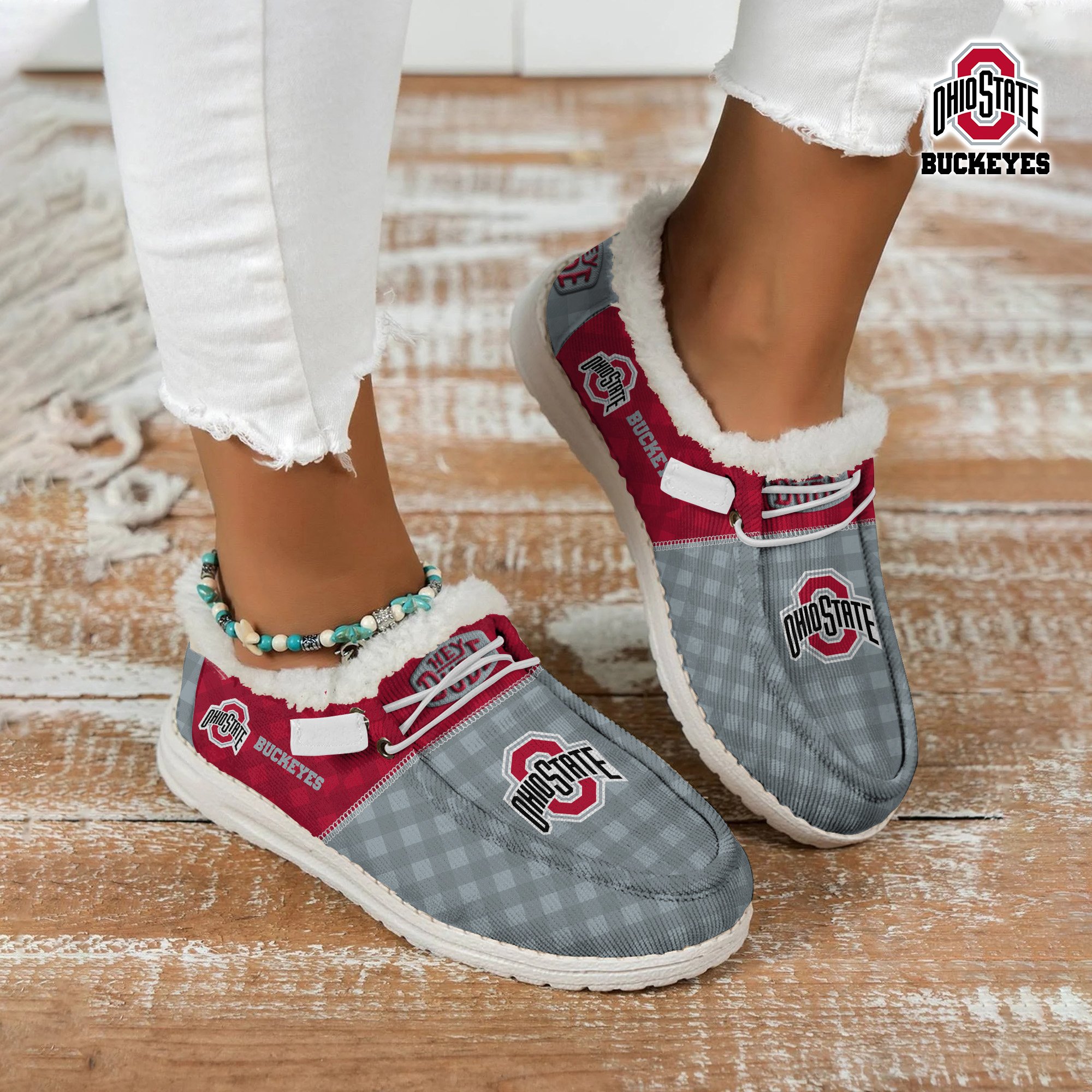 Ohio State Buckeyes Football Hey Dude With Warm Fur Lining Shoes Custom Your Name, Sport Shoes For Fan, Fan Gifts EHIVM-61674