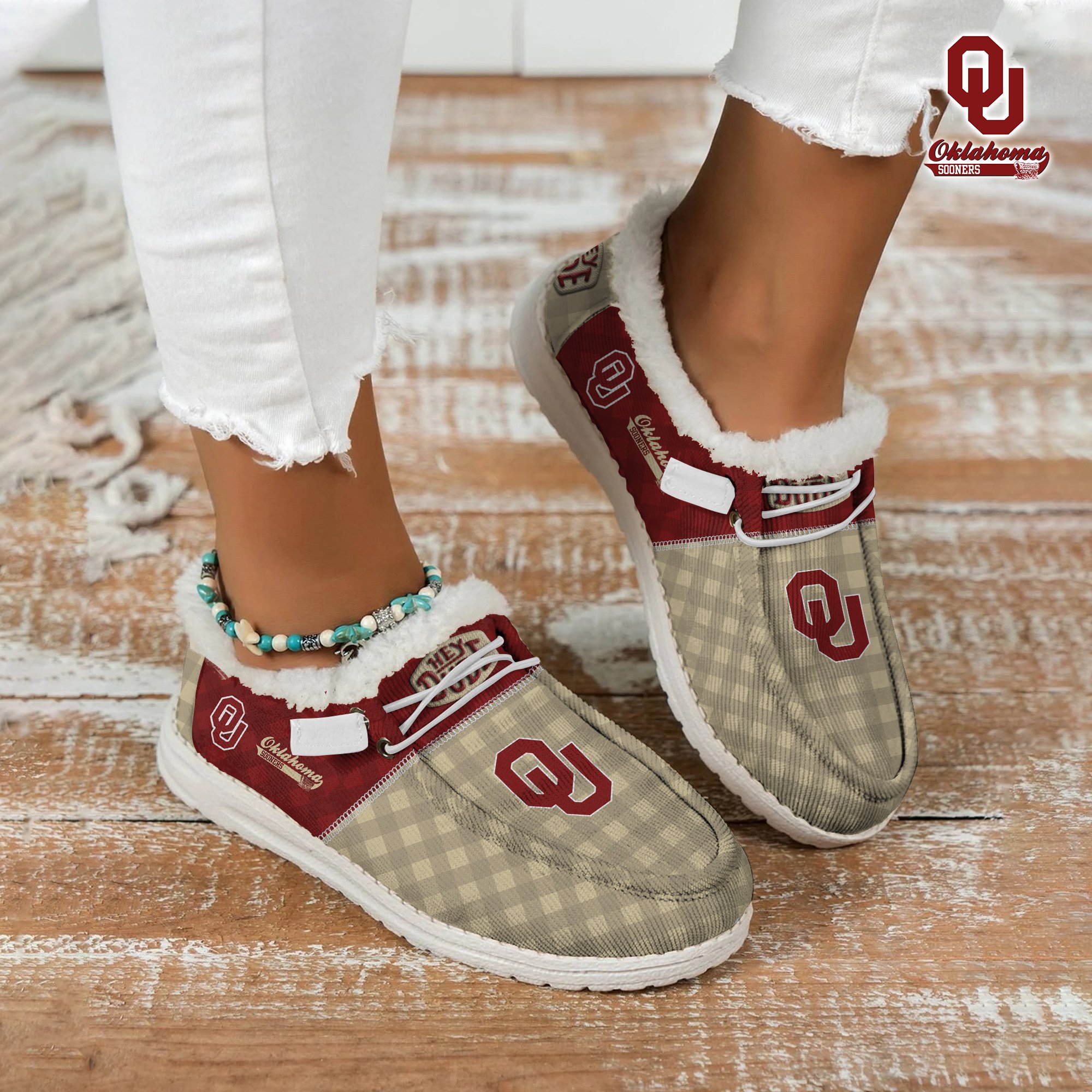 Oklahoma Sooners Football Hey Dude With Warm Fur Lining Shoes Custom Your Name, Sport Shoes For Fan, Fan Gifts EHIVM-61674