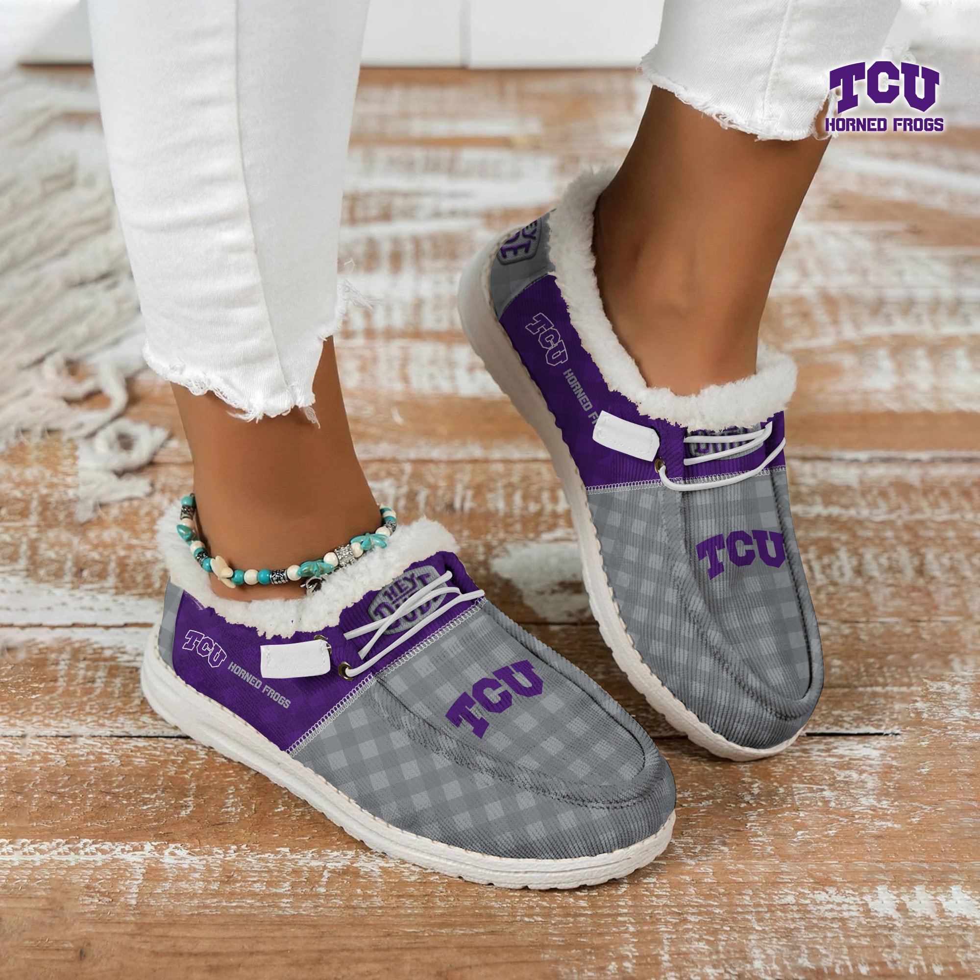 TCU Horned Frogs Football Hey Dude With Warm Fur Lining Shoes Custom Your Name, Sport Shoes For Fan, Fan Gifts EHIVM-61674