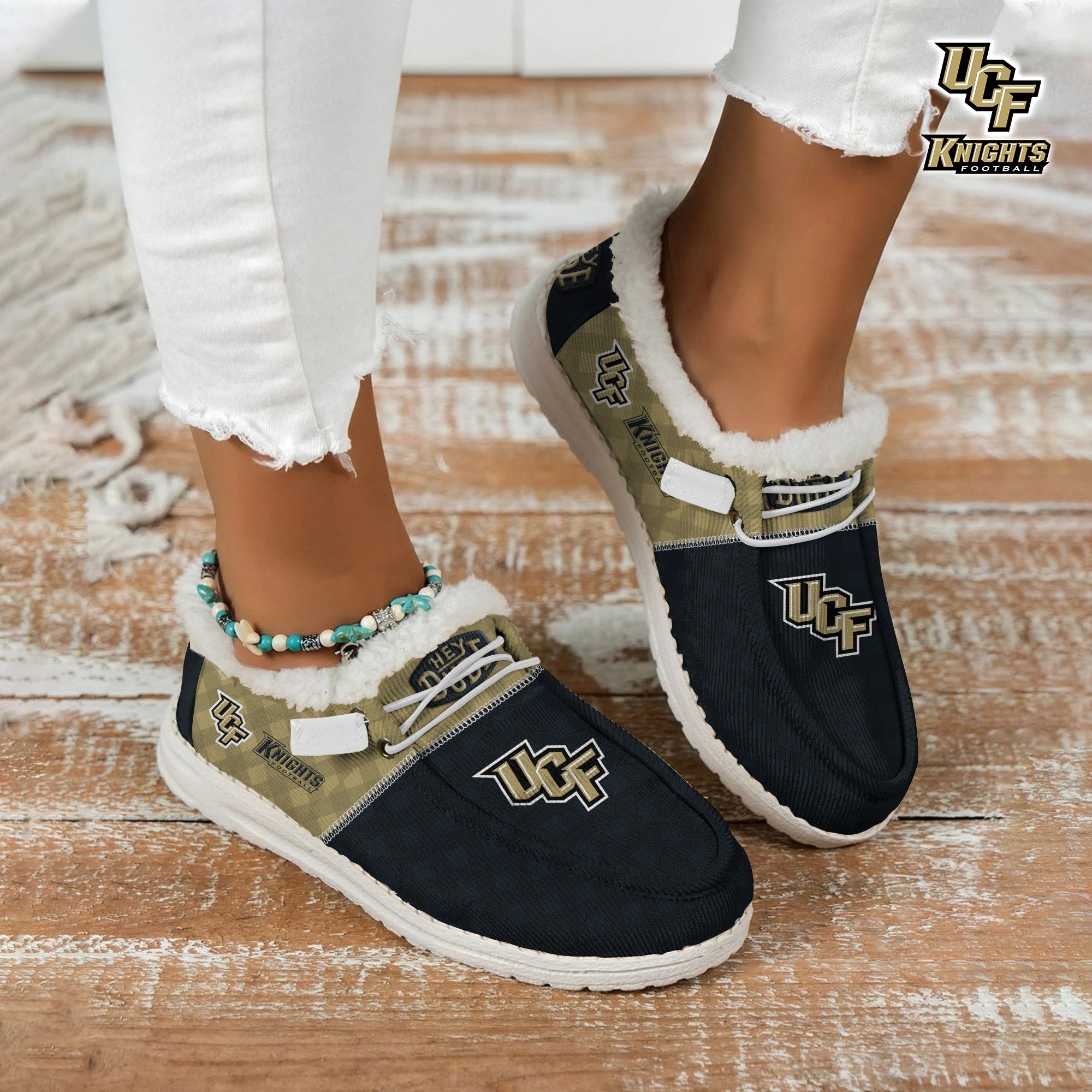 UCF Knights Football Hey Dude With Warm Fur Lining Shoes Custom Your Name, Sport Shoes For Fan, Fan Gifts EHIVM-61674