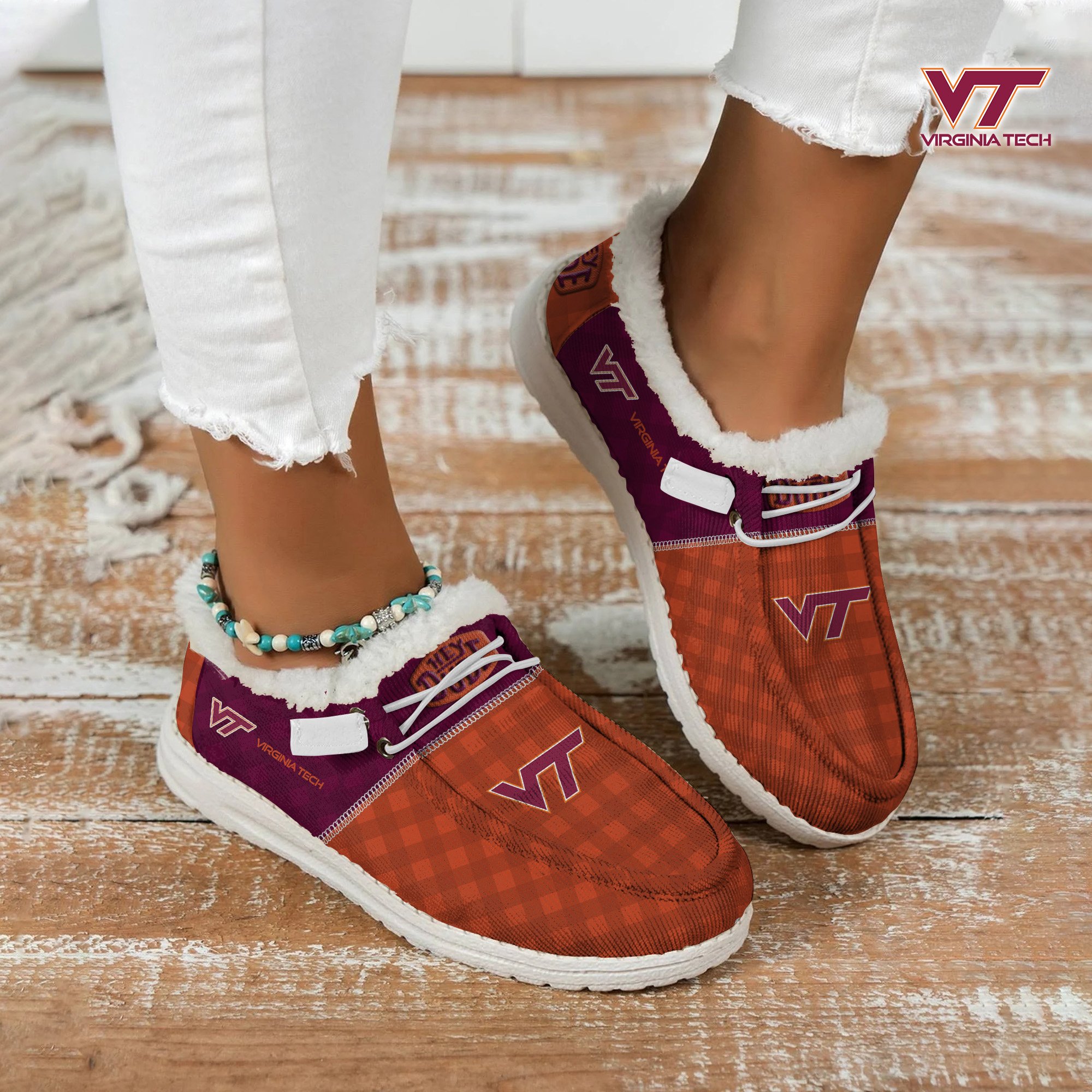 Virginia Tech Hokies Football Hey Dude With Warm Fur Lining Shoes Custom Your Name, Sport Shoes For Fan, Fan Gifts EHIVM-61674