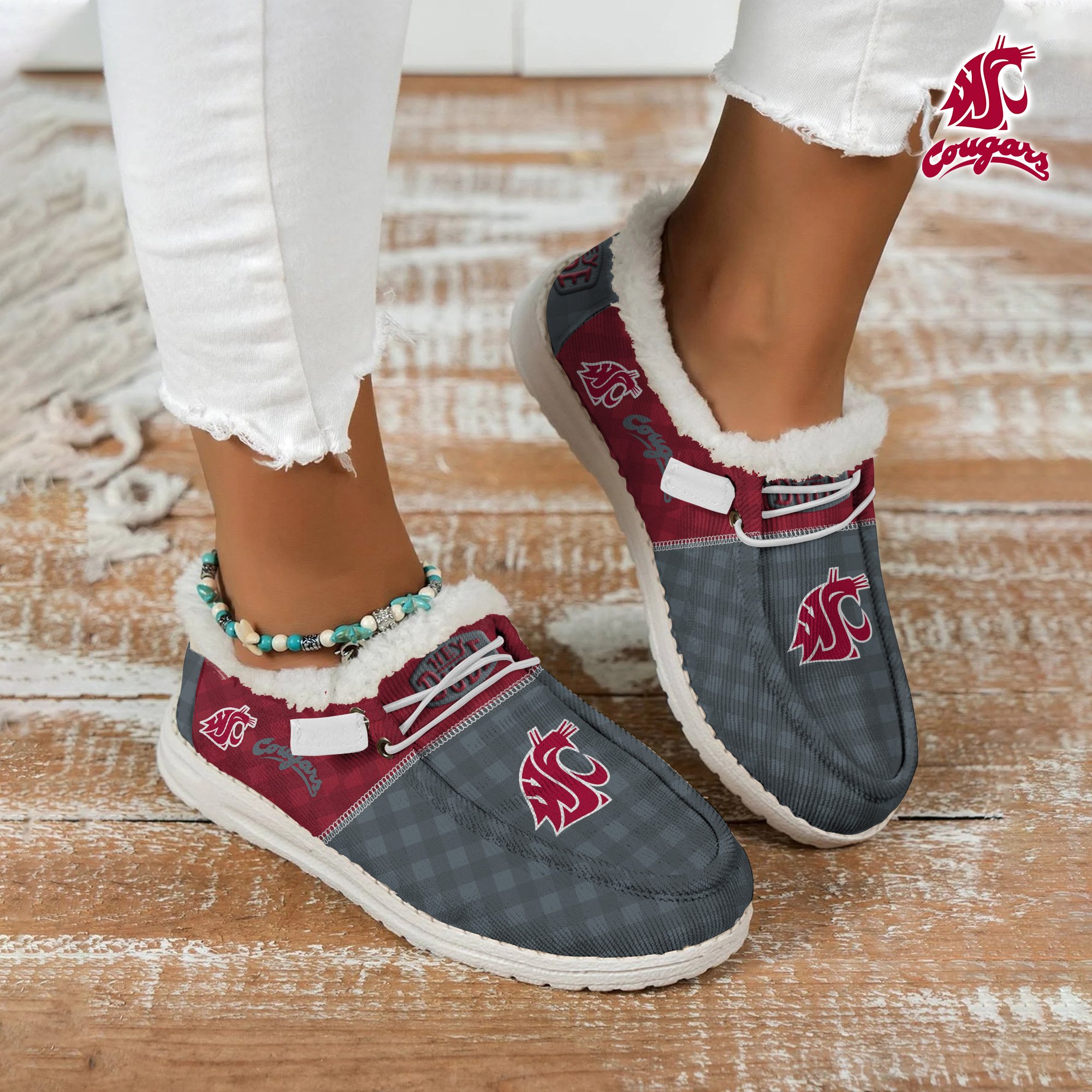 Washington State Cougars Football Hey Dude With Warm Fur Lining Shoes Custom Your Name, Sport Shoes For Fan, Fan Gifts EHIVM-61674