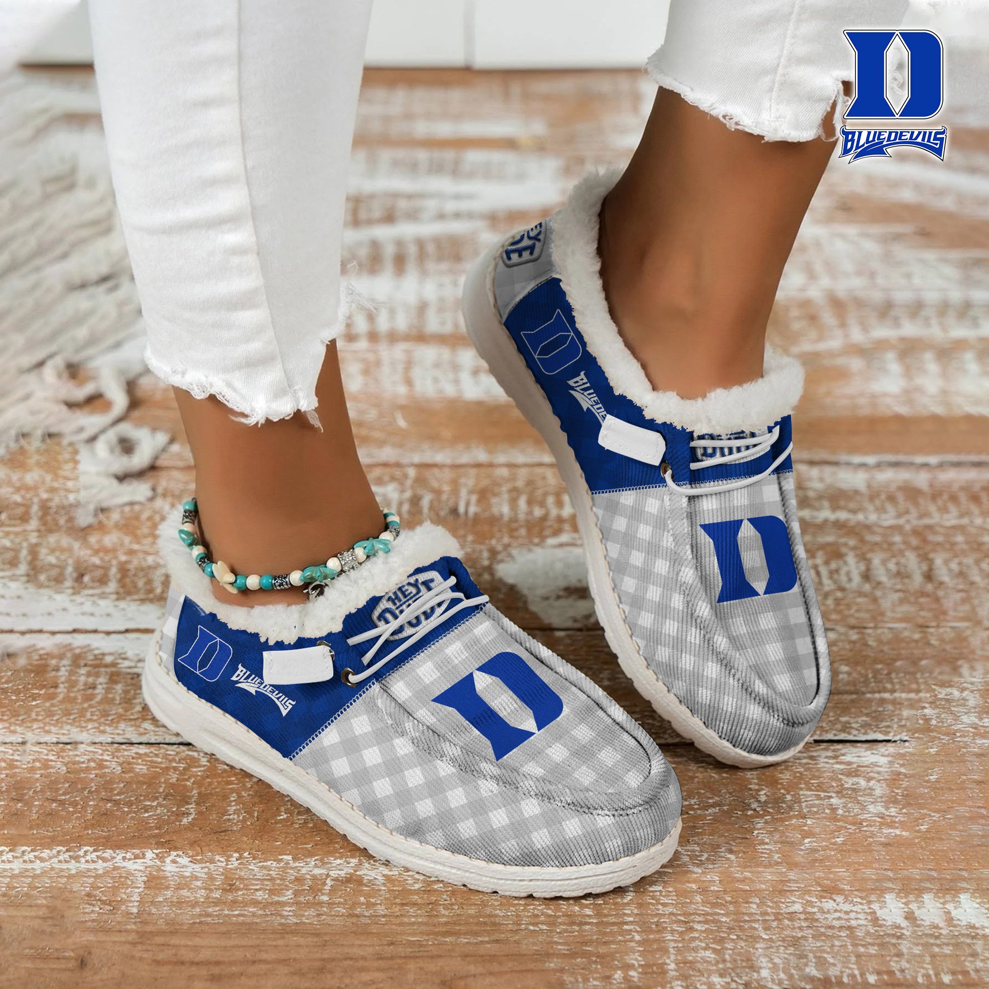 Duke Blue Devils Football Hey Dude With Warm Fur Lining Shoes Custom Your Name, Sport Shoes For Fan, Fan Gifts EHIVM-61674