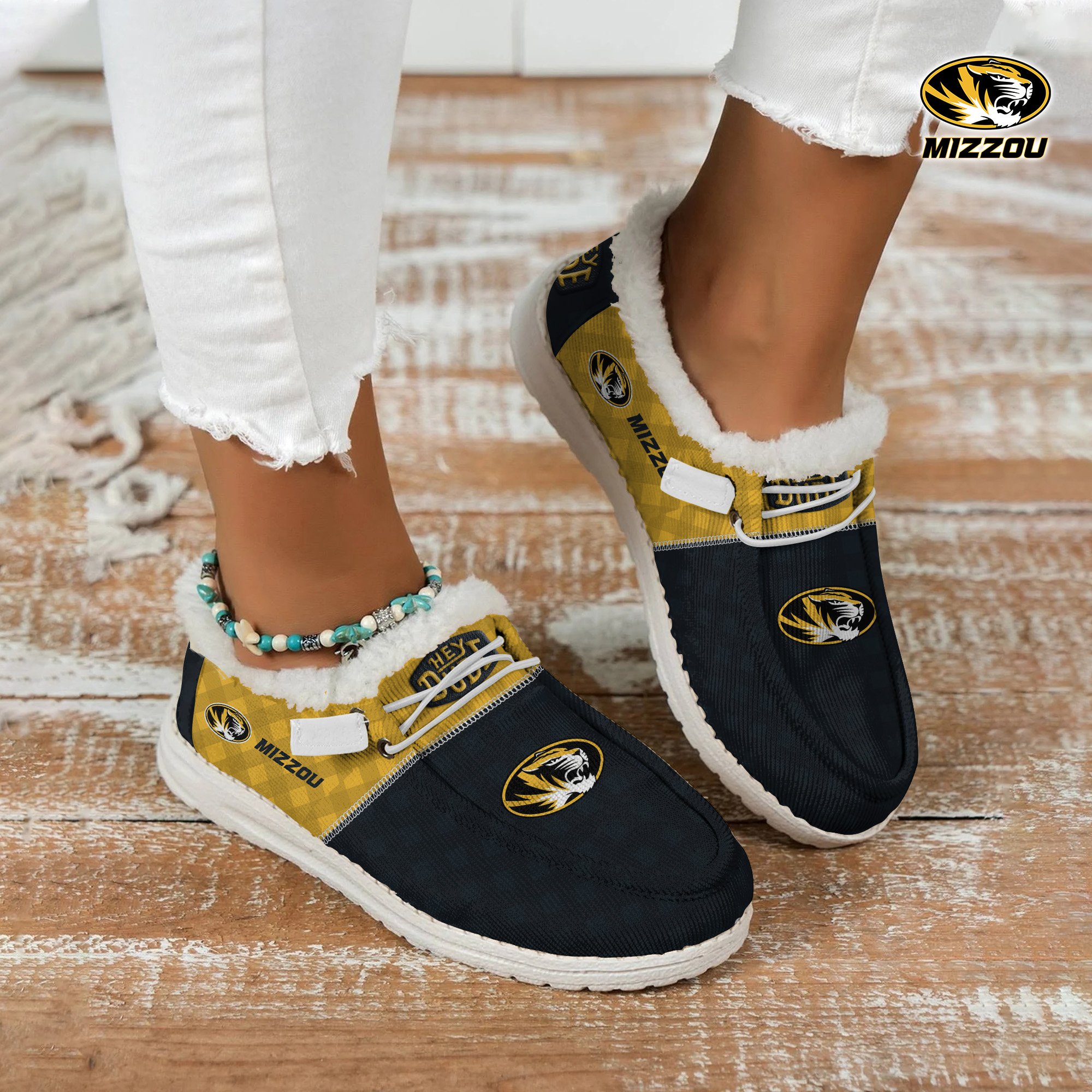 Missouri Tigers Football Hey Dude With Warm Fur Lining Shoes Custom Your Name, Sport Shoes For Fan, Fan Gifts EHIVM-61674