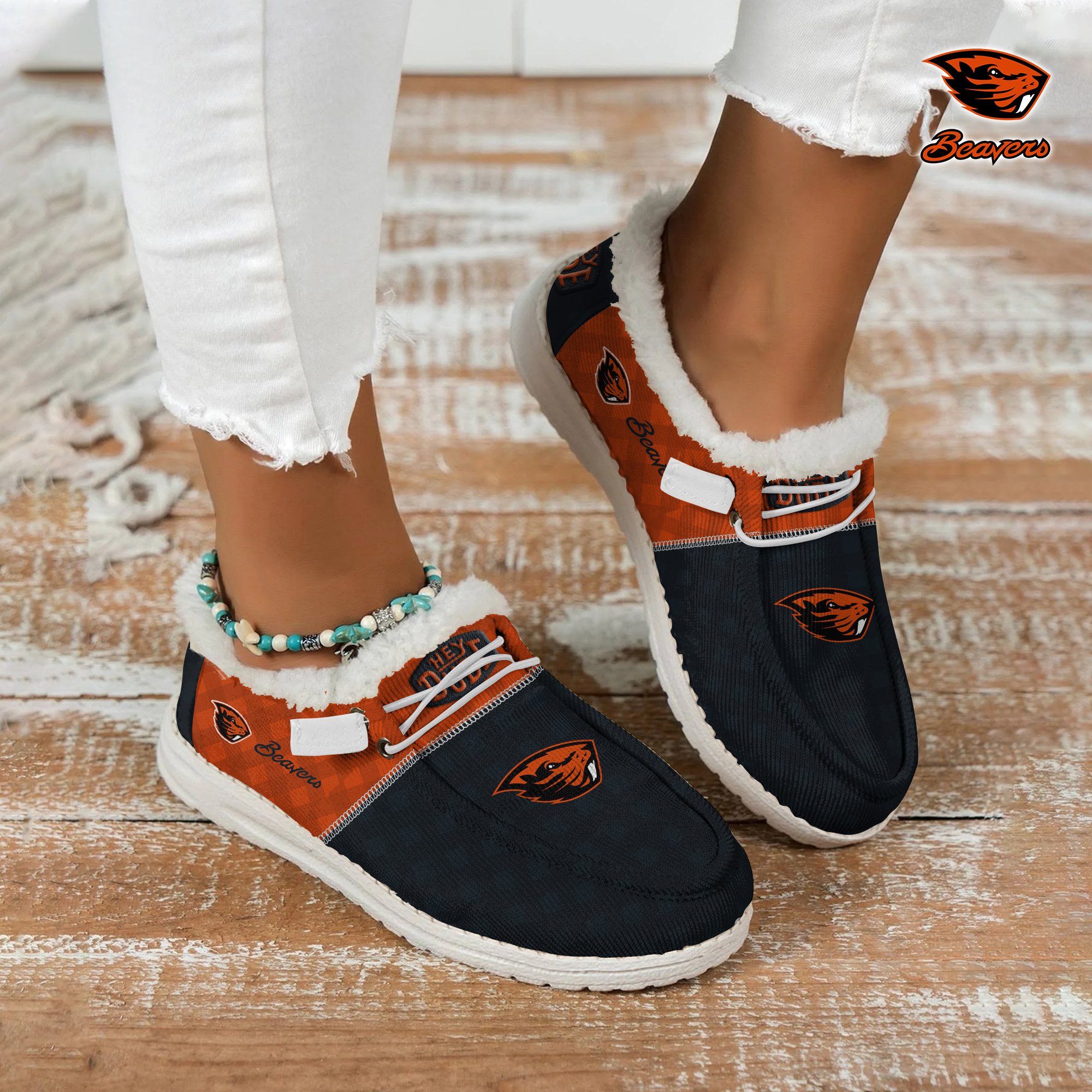 Oregon State Beavers Football Hey Dude With Warm Fur Lining Shoes Custom Your Name, Sport Shoes For Fan, Fan Gifts EHIVM-61674