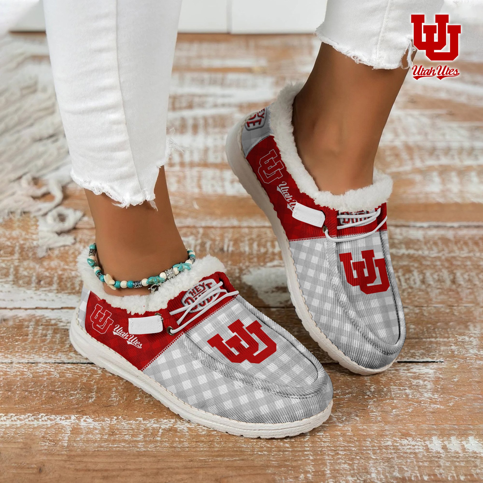 Utah Utes Football Hey Dude With Warm Fur Lining Shoes Custom Your Name, Sport Shoes For Fan, Fan Gifts EHIVM-61674