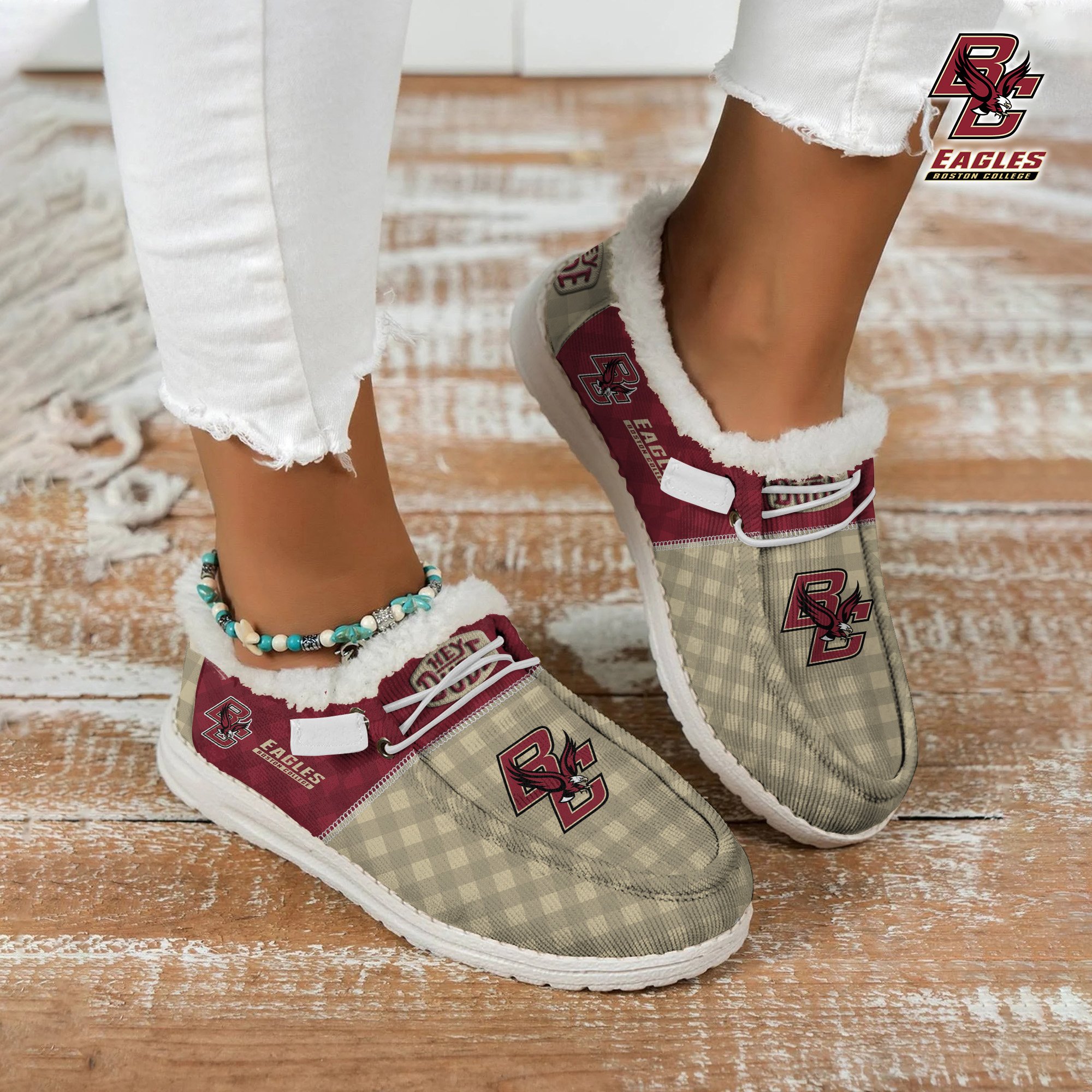 Boston College Eagles Football Hey Dude With Warm Fur Lining Shoes Custom Your Name, Sport Shoes For Fan, Fan Gifts EHIVM-61674