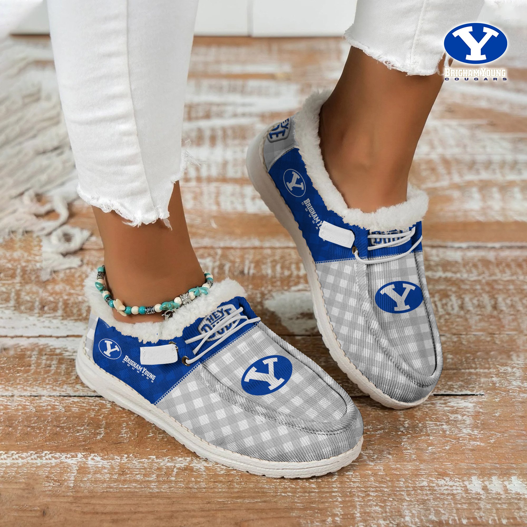 BYU Cougars Football Hey Dude With Warm Fur Lining Shoes Custom Your Name, Sport Shoes For Fan, Fan Gifts EHIVM-61674