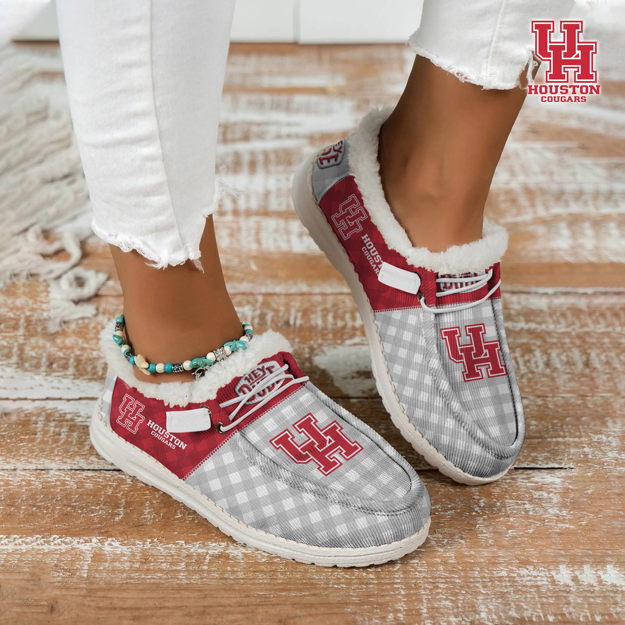 Houston Cougars Football Hey Dude With Warm Fur Lining Shoes Custom Your Name, Sport Shoes For Fan, Fan Gifts EHIVM-61674