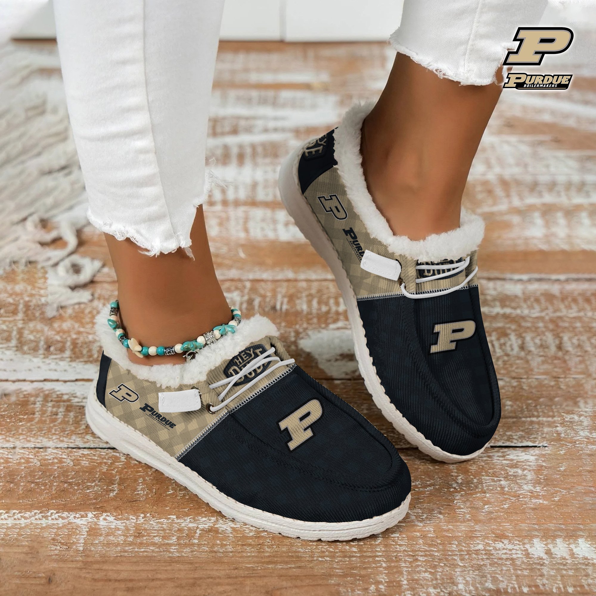 Purdue Boilermakers Football Hey Dude With Warm Fur Lining Shoes Custom Your Name, Sport Shoes For Fan, Fan Gifts EHIVM-61674