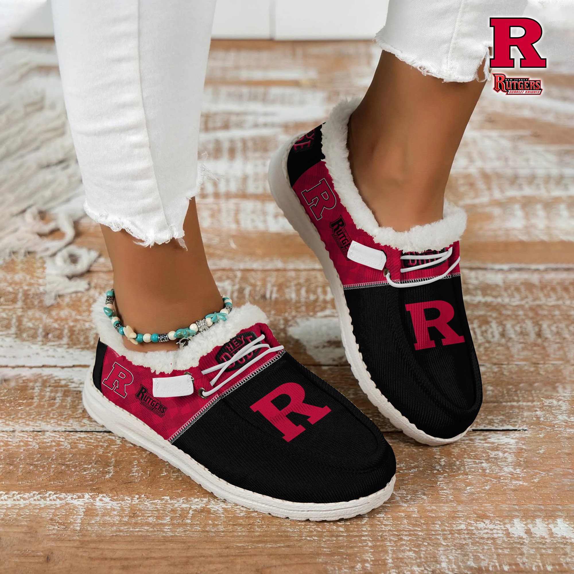 Rutgers Scarlet Knights Football Hey Dude With Warm Fur Lining Shoes Custom Your Name, Sport Shoes For Fan, Fan Gifts EHIVM-61674