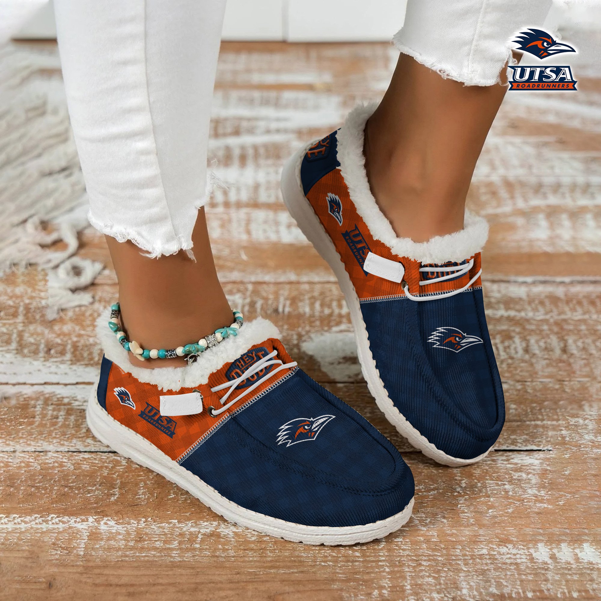 UTSA Roadrunners Football Hey Dude With Warm Fur Lining Shoes Custom Your Name, Sport Shoes For Fan, Fan Gifts EHIVM-61674