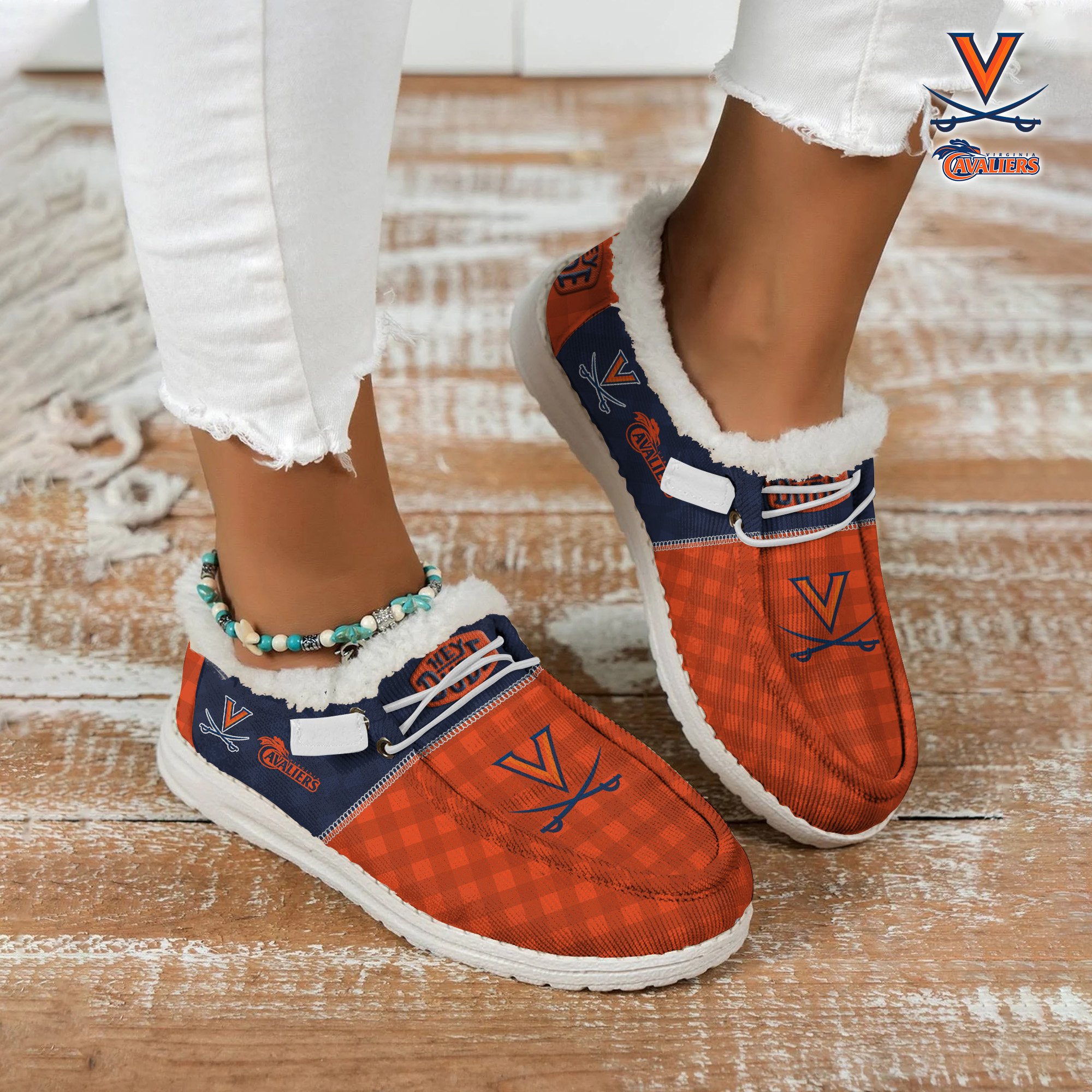 Virginia Cavaliers Football Hey Dude With Warm Fur Lining Shoes Custom Your Name, Sport Shoes For Fan, Fan Gifts EHIVM-61674