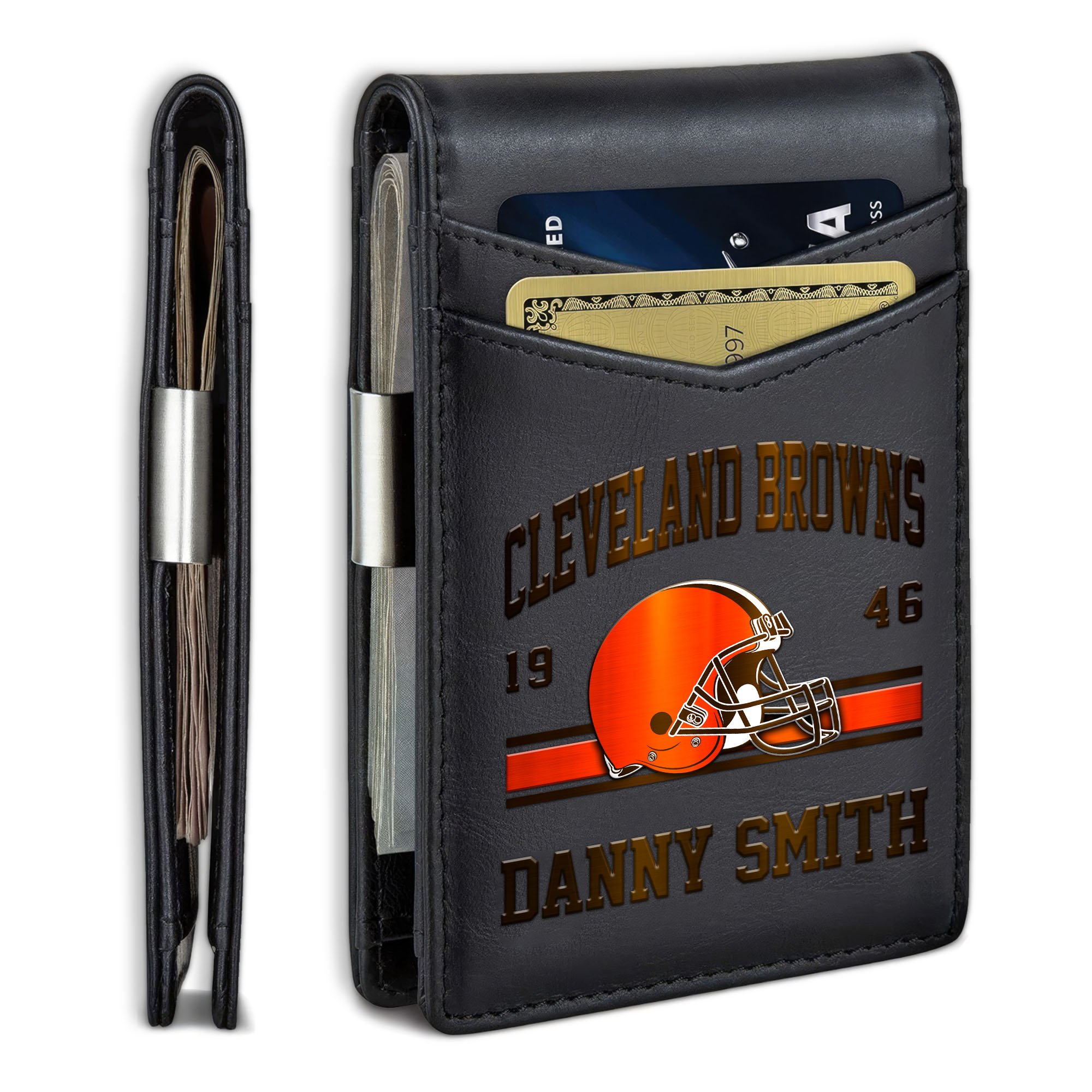 Cleveland One Sizes Mini Wallet Money Clip – Card Holder RFID Blocking Custom Your Name,  Gifts For Football Lovers  EHIVM-62050