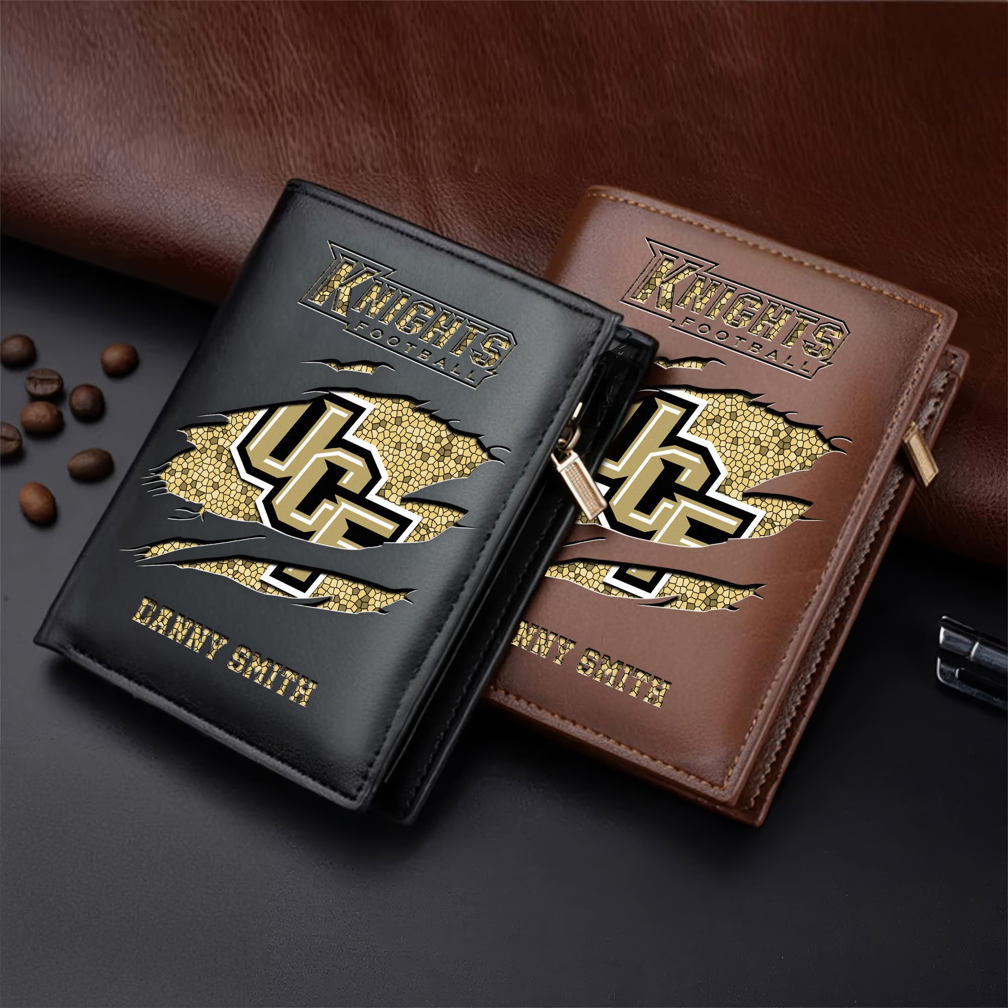 UCF Knights Leather Vertical Wallet Custom Your Name, Football Team Men Wallet For Fans, Gifts For Football Lovers  EHIVM-62131