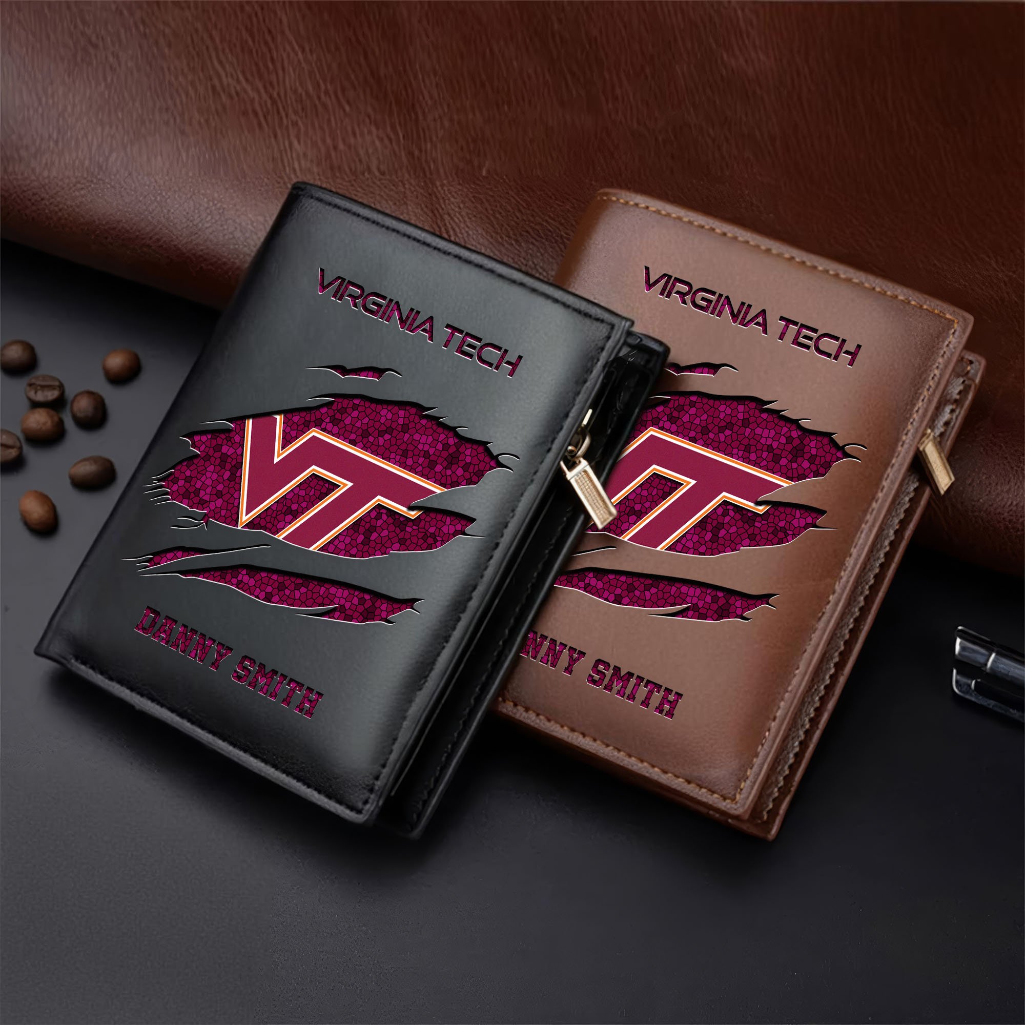 Virginia Tech Hokies Leather Vertical Wallet Custom Your Name, Football Team Men Wallet For Fans, Gifts For Football Lovers  EHIVM-62131