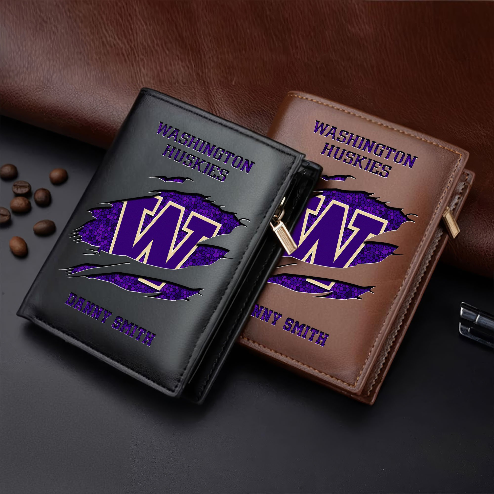 Washington Huskies Leather Vertical Wallet Custom Your Name, Football Team Men Wallet For Fans, Gifts For Football Lovers  EHIVM-62131