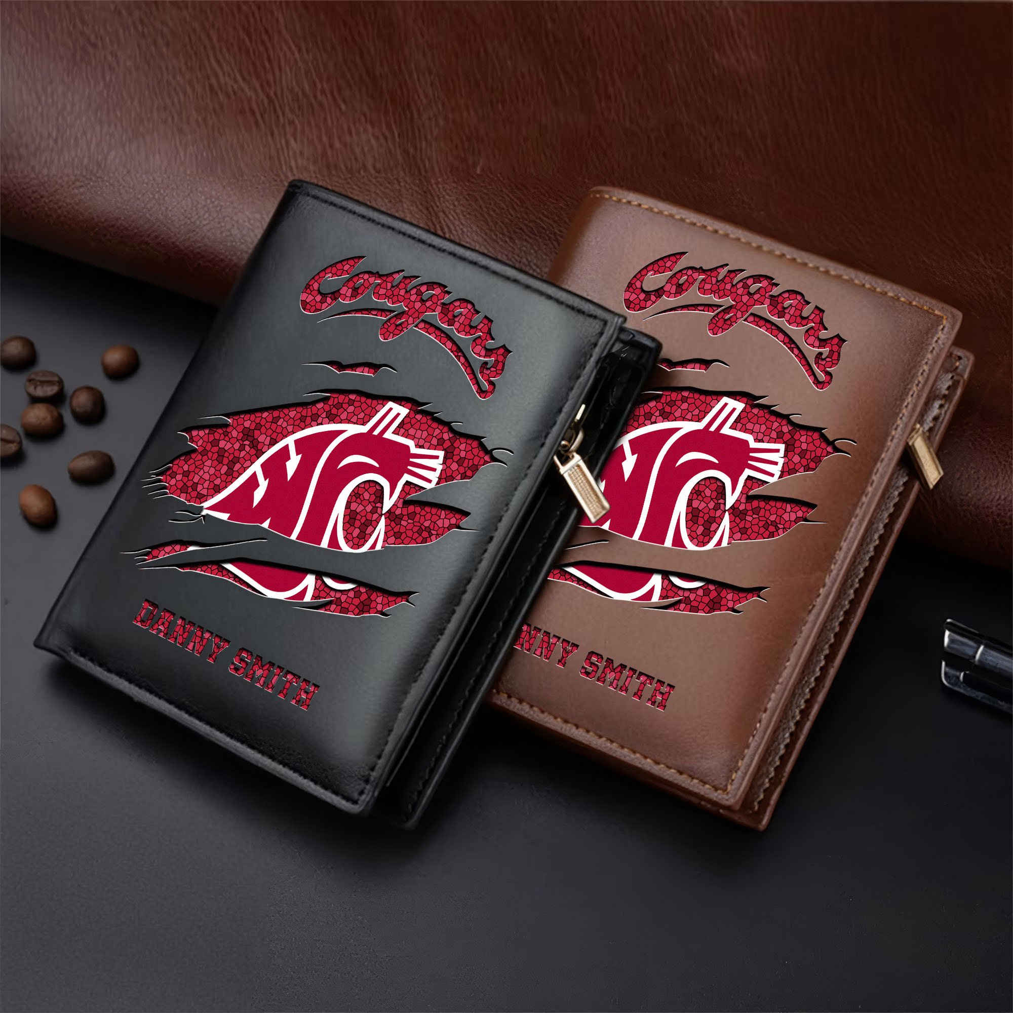 Washington State Cougars Leather Vertical Wallet Custom Your Name, Football Team Men Wallet For Fans, Gifts For Football Lovers  EHIVM-62131